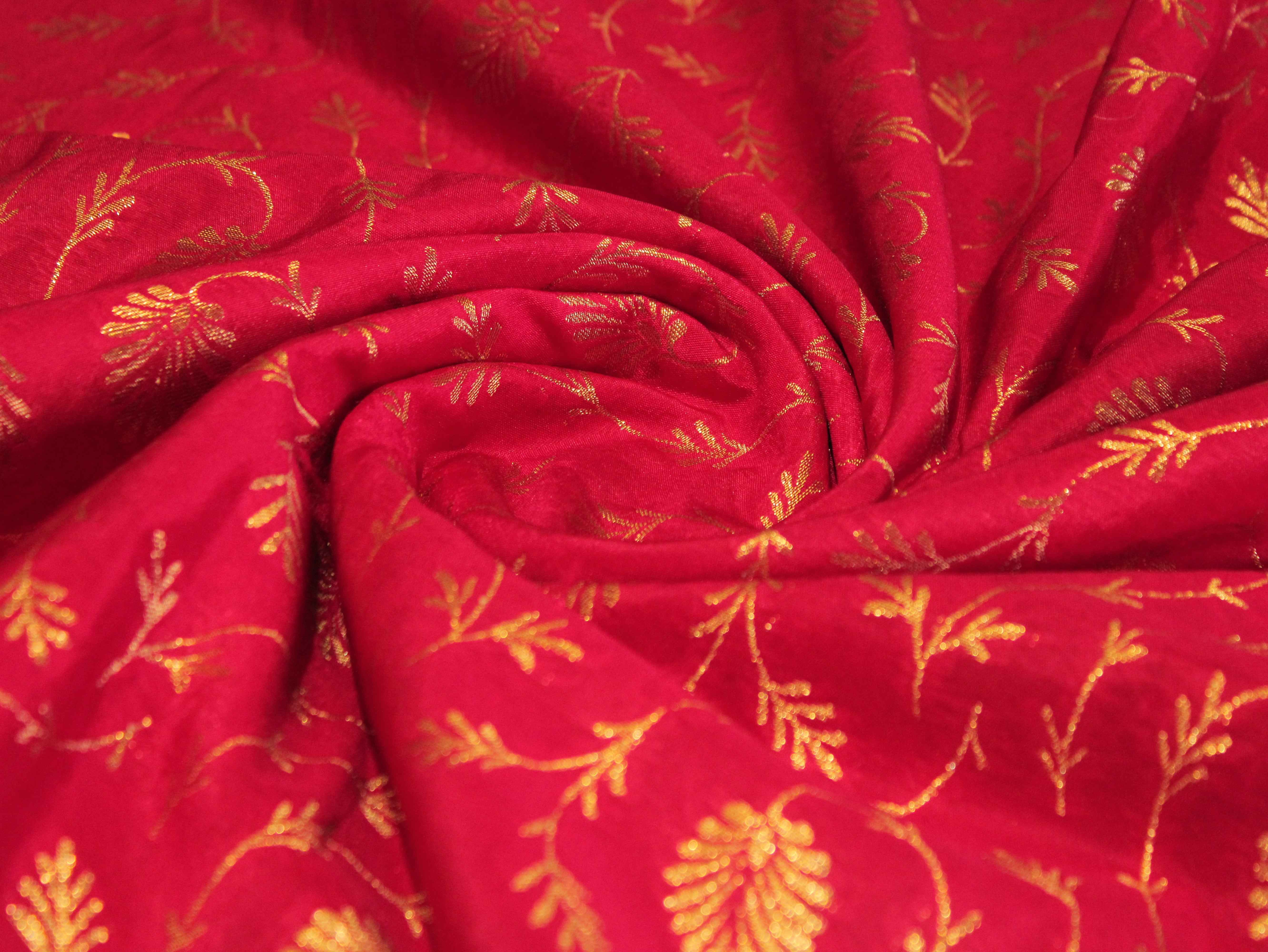Katan Silk Brocade Fabric - Cherry