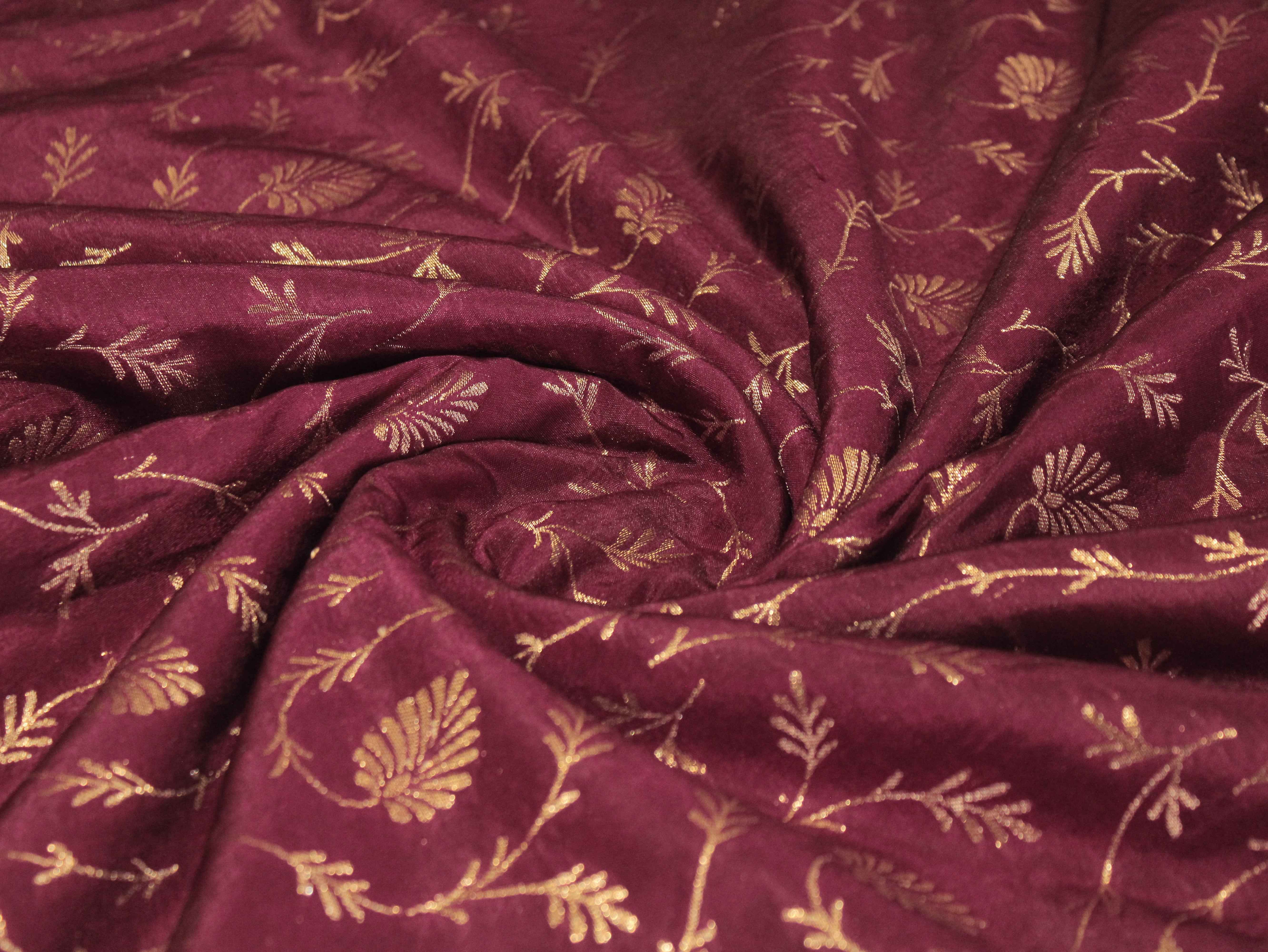 Katan Silk Brocade Fabric - Wine
