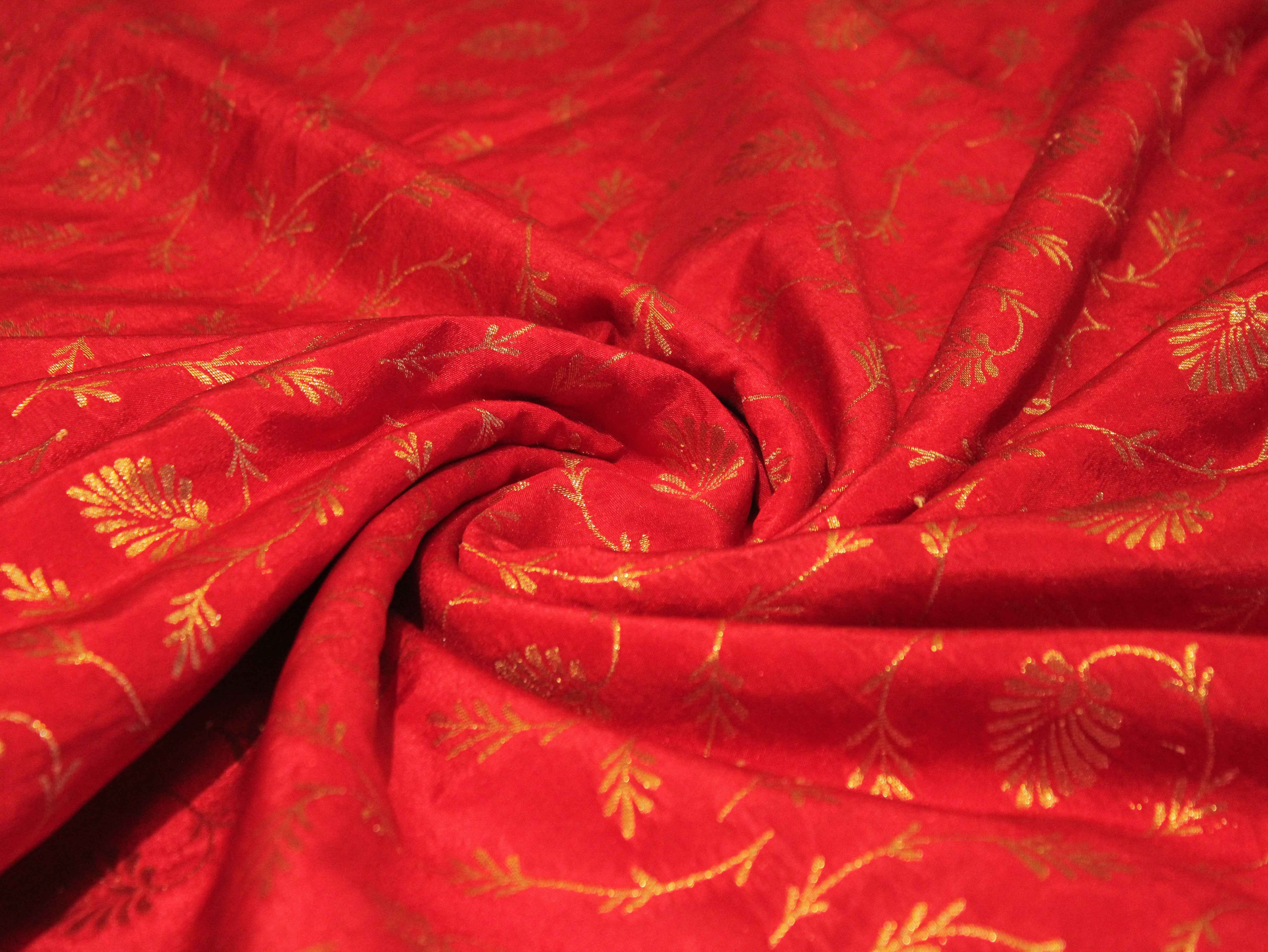 Katan Silk Brocade Fabric - Red
