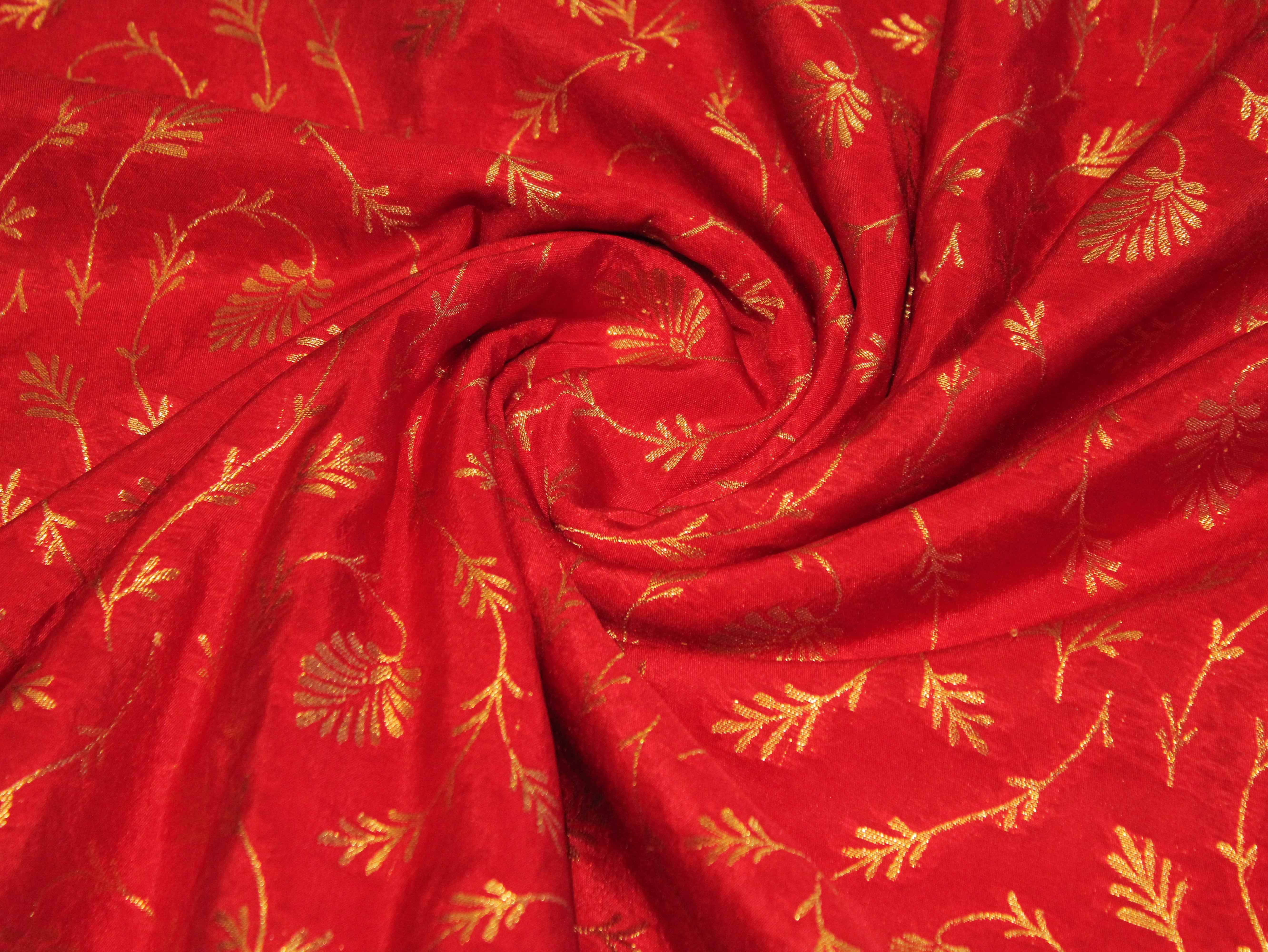 Katan Silk Brocade Fabric - Red