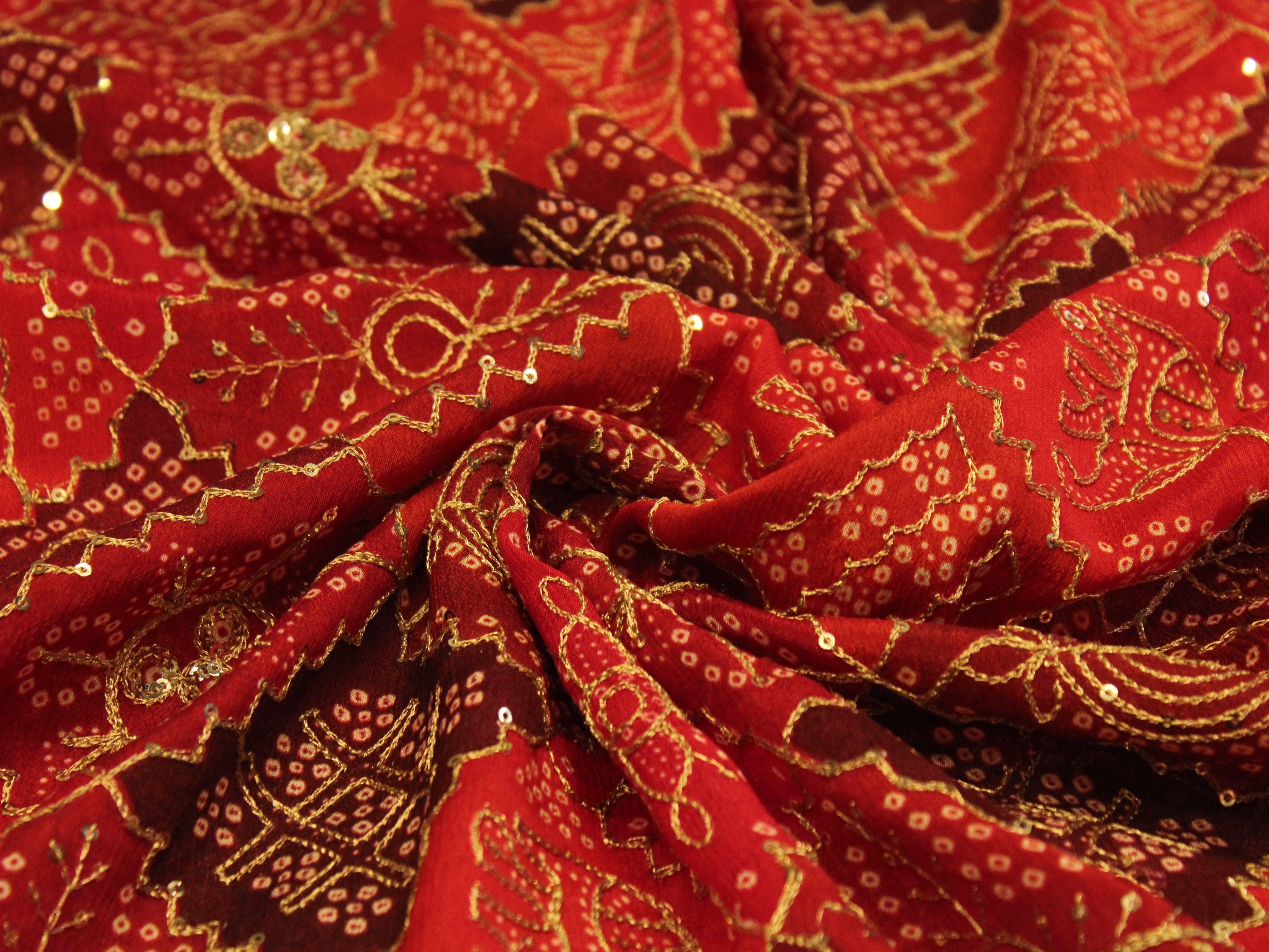 Stage: Vintage Chinon Bandhini Fabric - Red - M'Foks