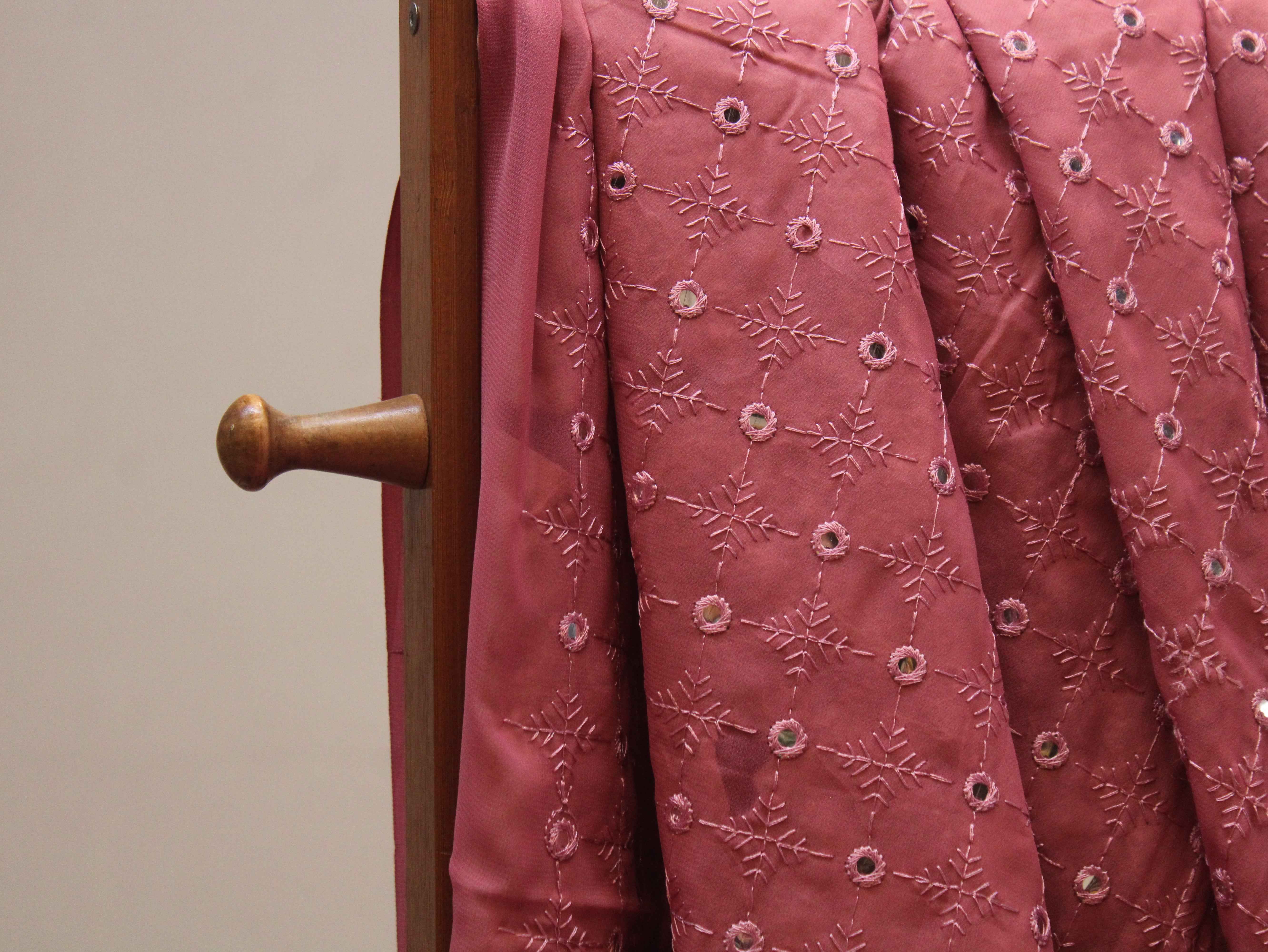 Georgette Mirror Work Fabric - Onion Pink