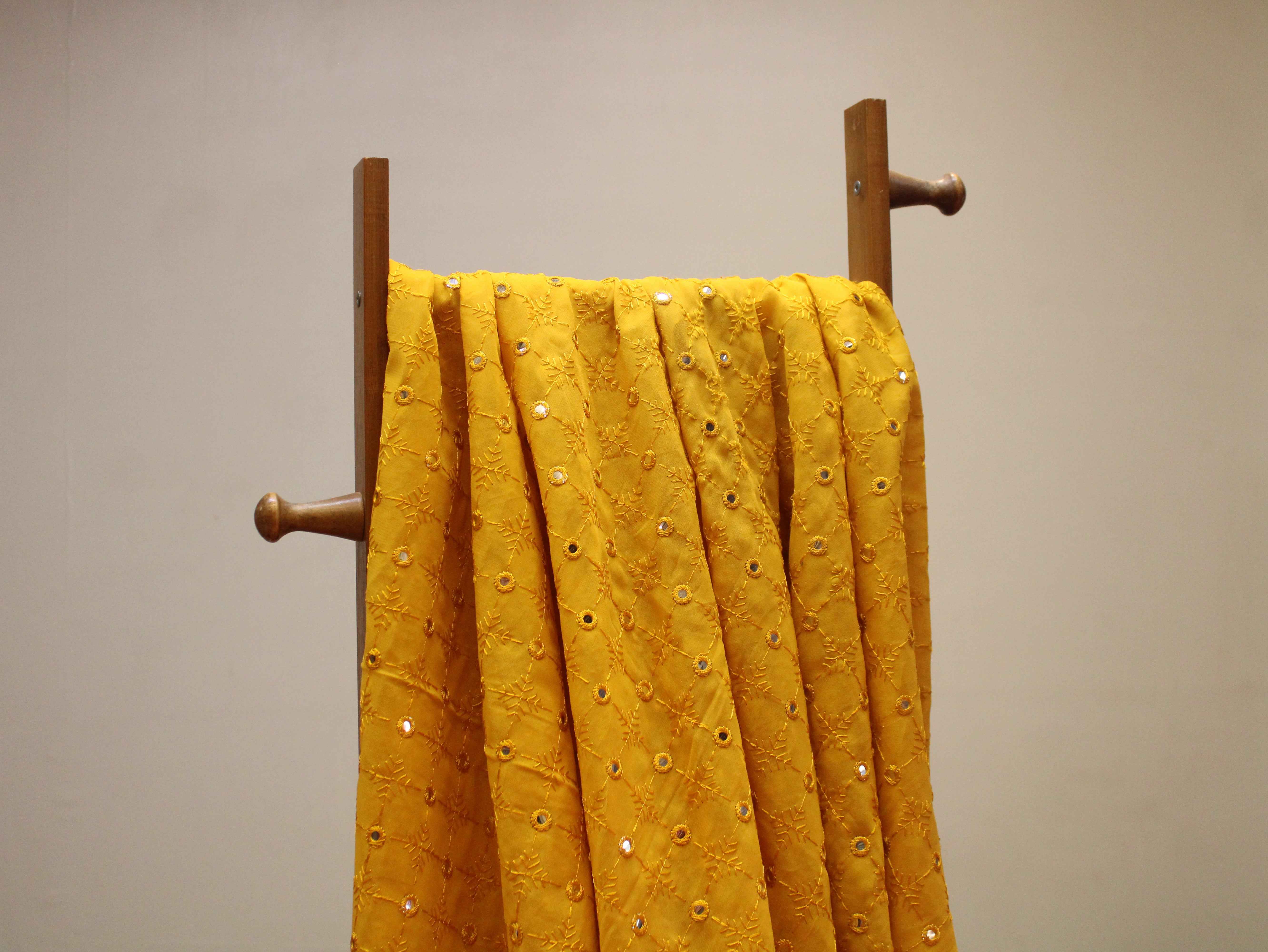 Georgette Mirror Work Fabric - Mustard Yellow