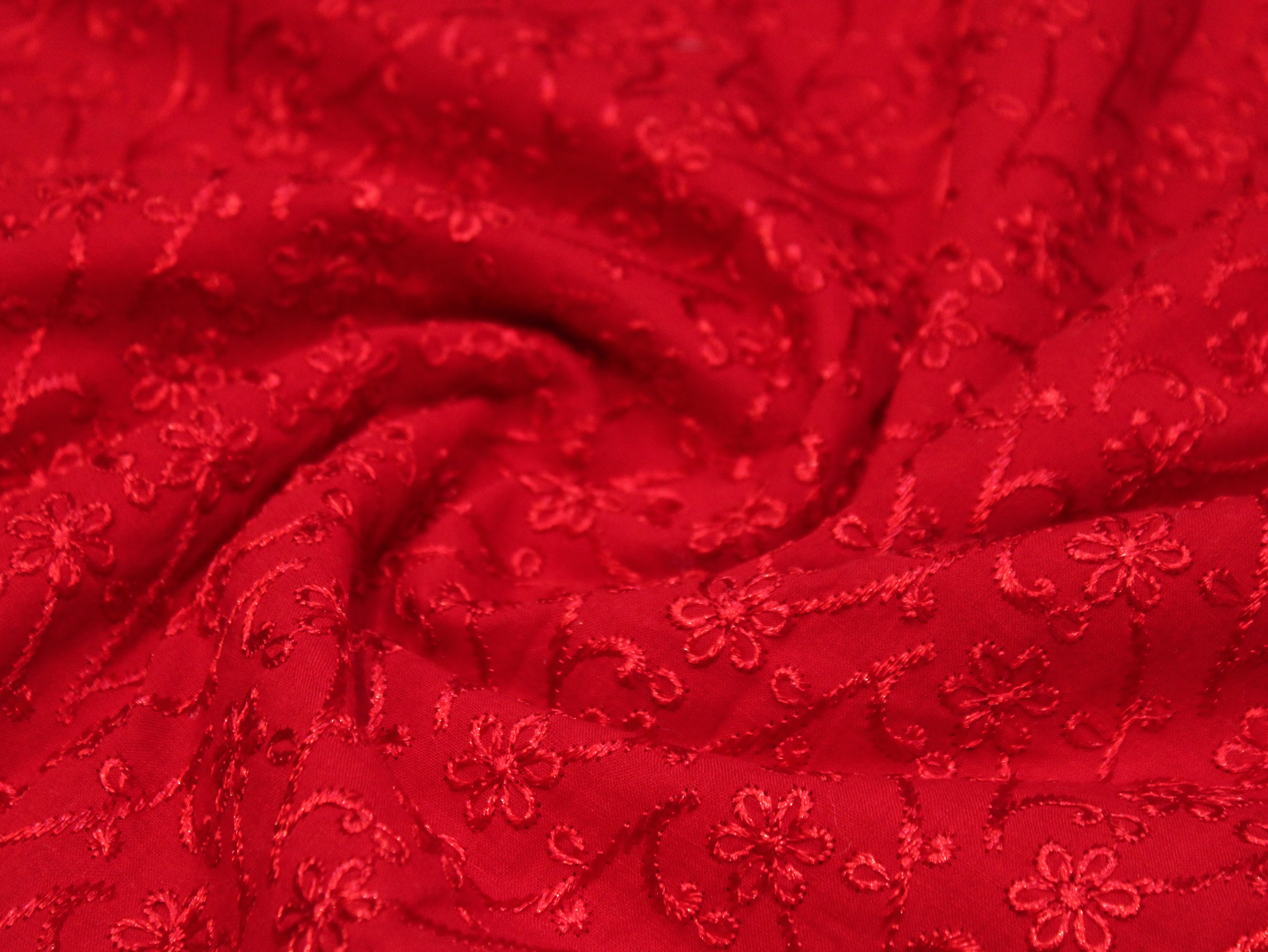 Premium Cotton Embroidery Fabric - Red