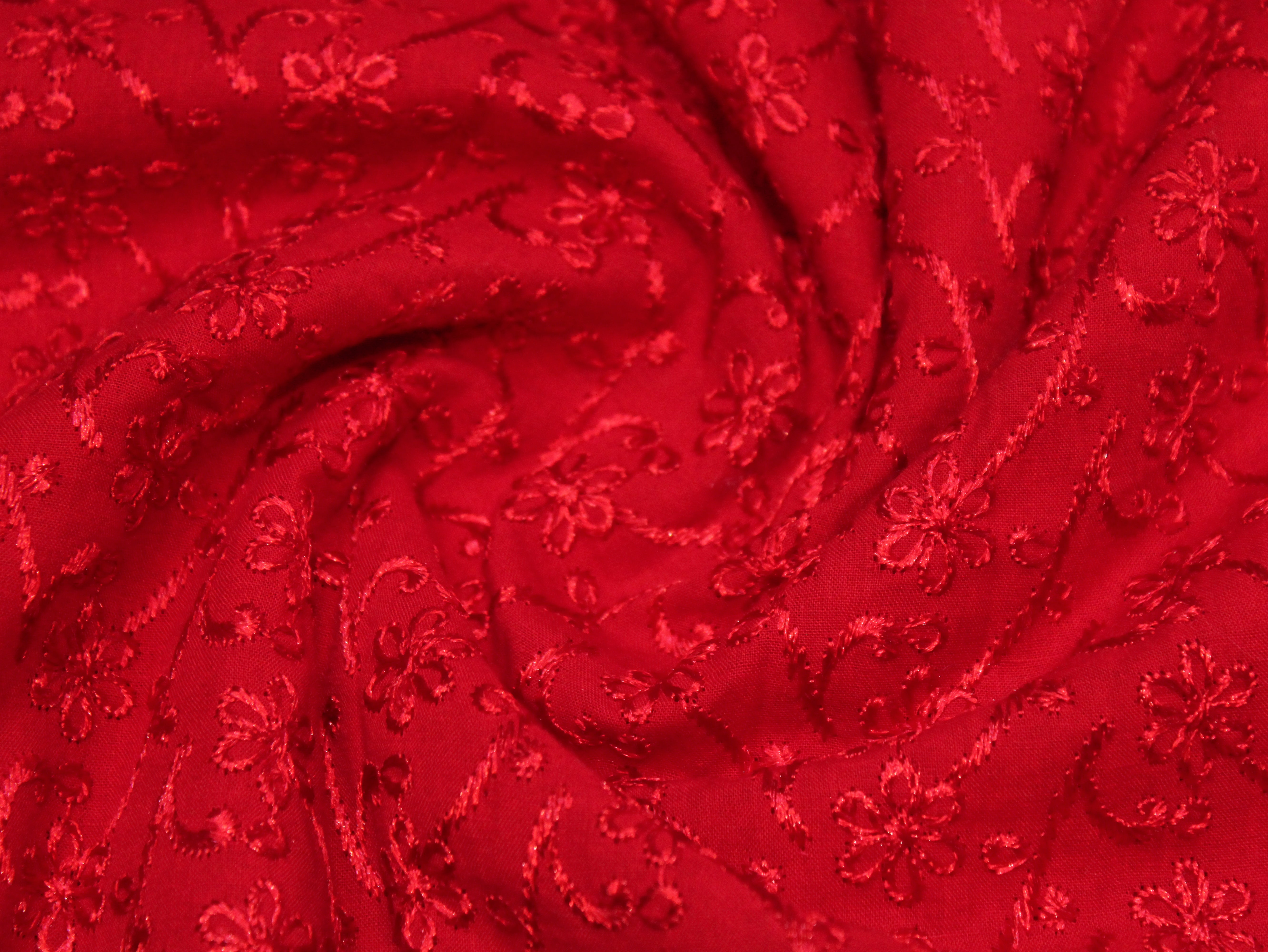 Premium Cotton Embroidery Fabric - Red