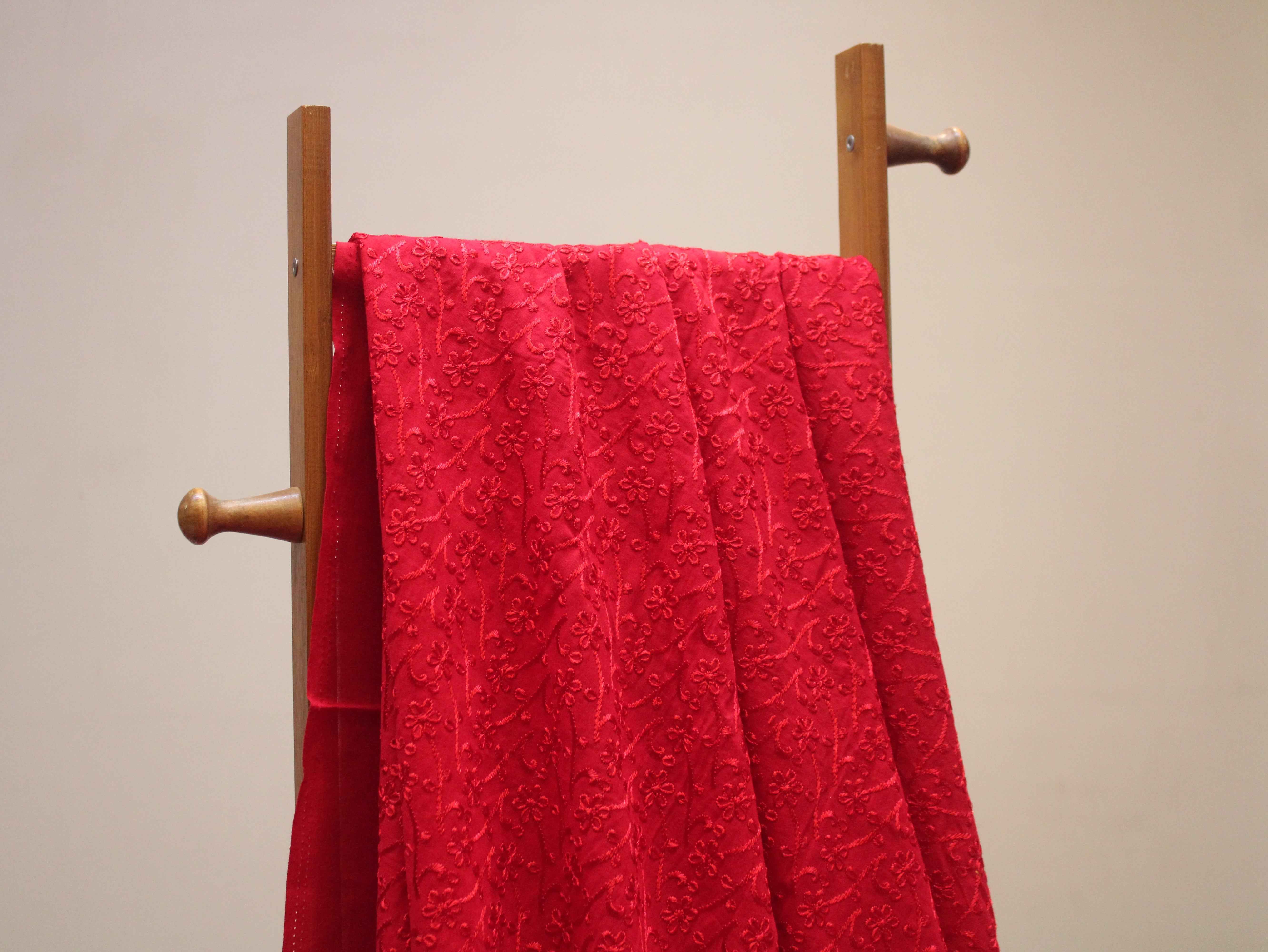 Premium Cotton Embroidery Fabric - Red