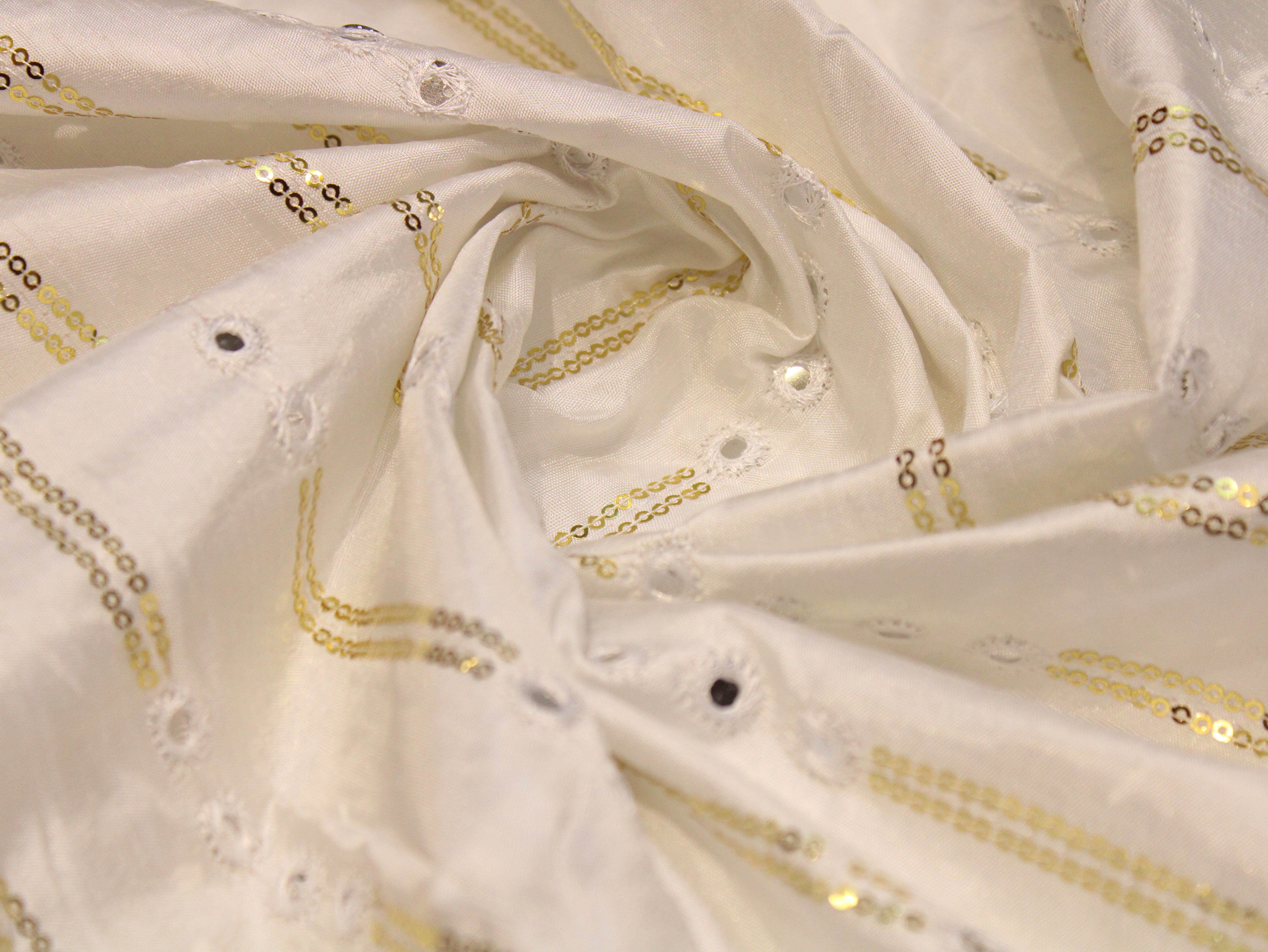 Dupion Paper Mirror Work Fabric with Golden Sequin