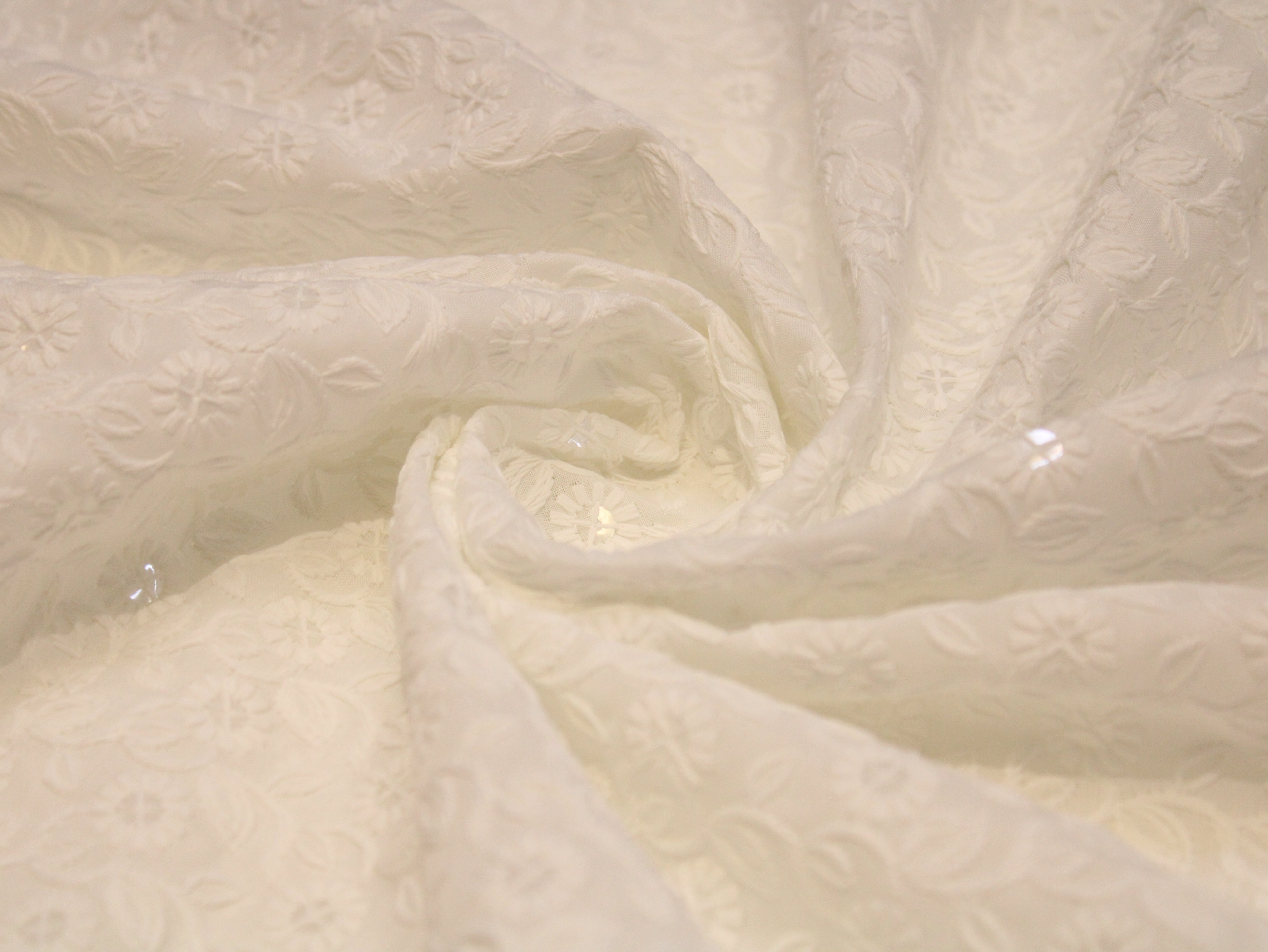 Cotton Border Embroidery Fabric – White
