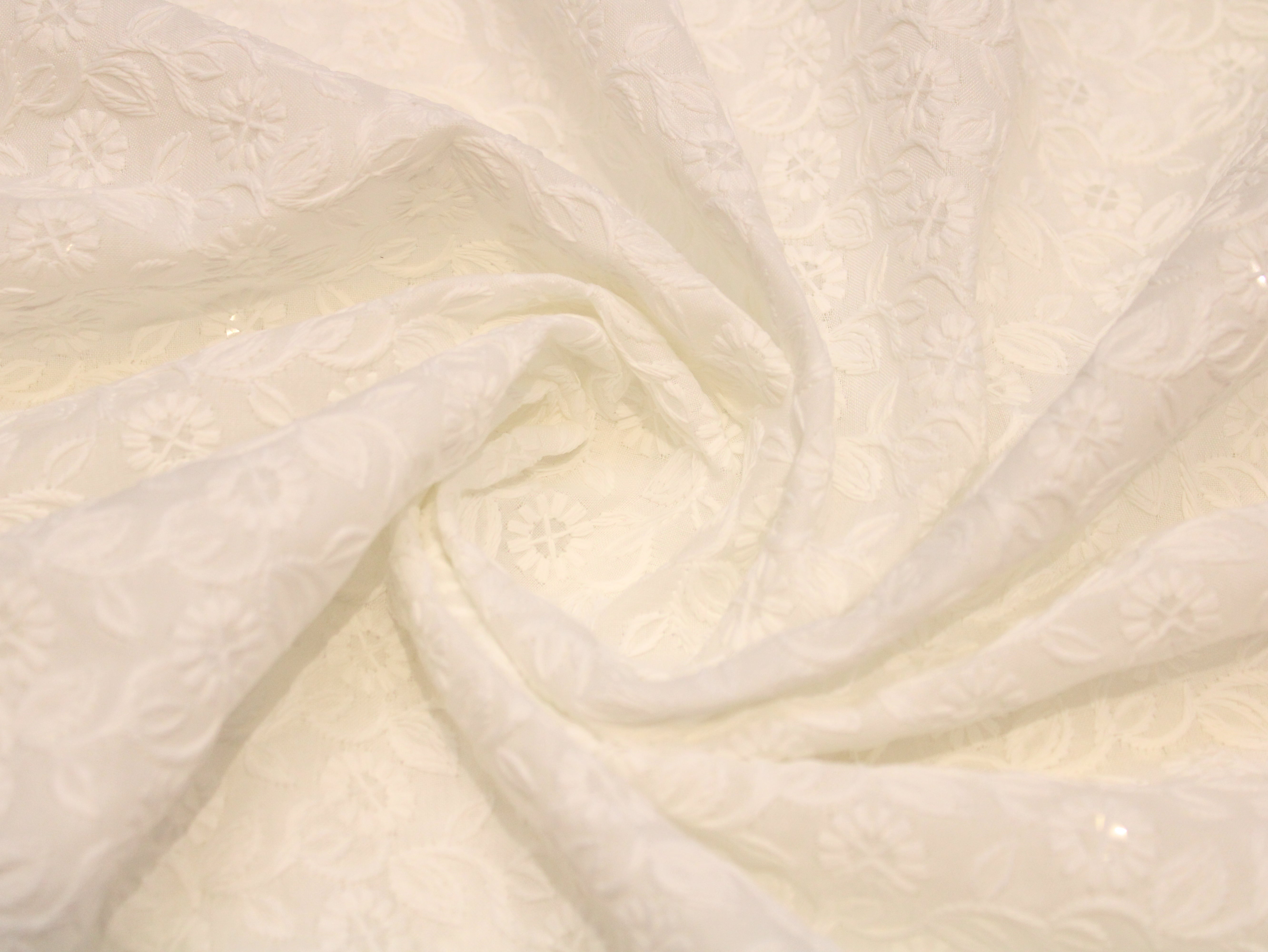 Cotton Border Embroidery Fabric – White