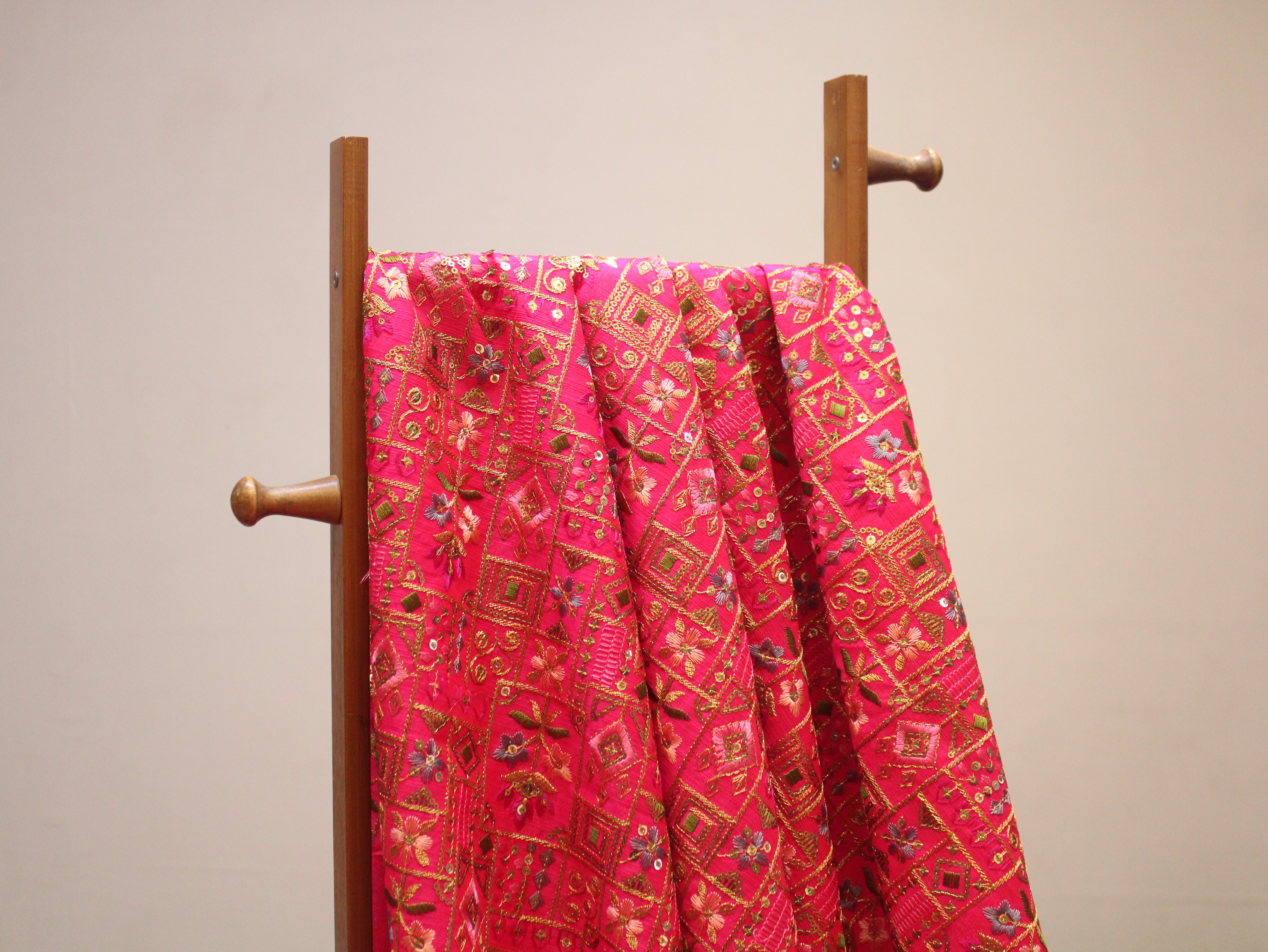 Dupion Silk Multi-Colour Thread Work Fabric - Rani