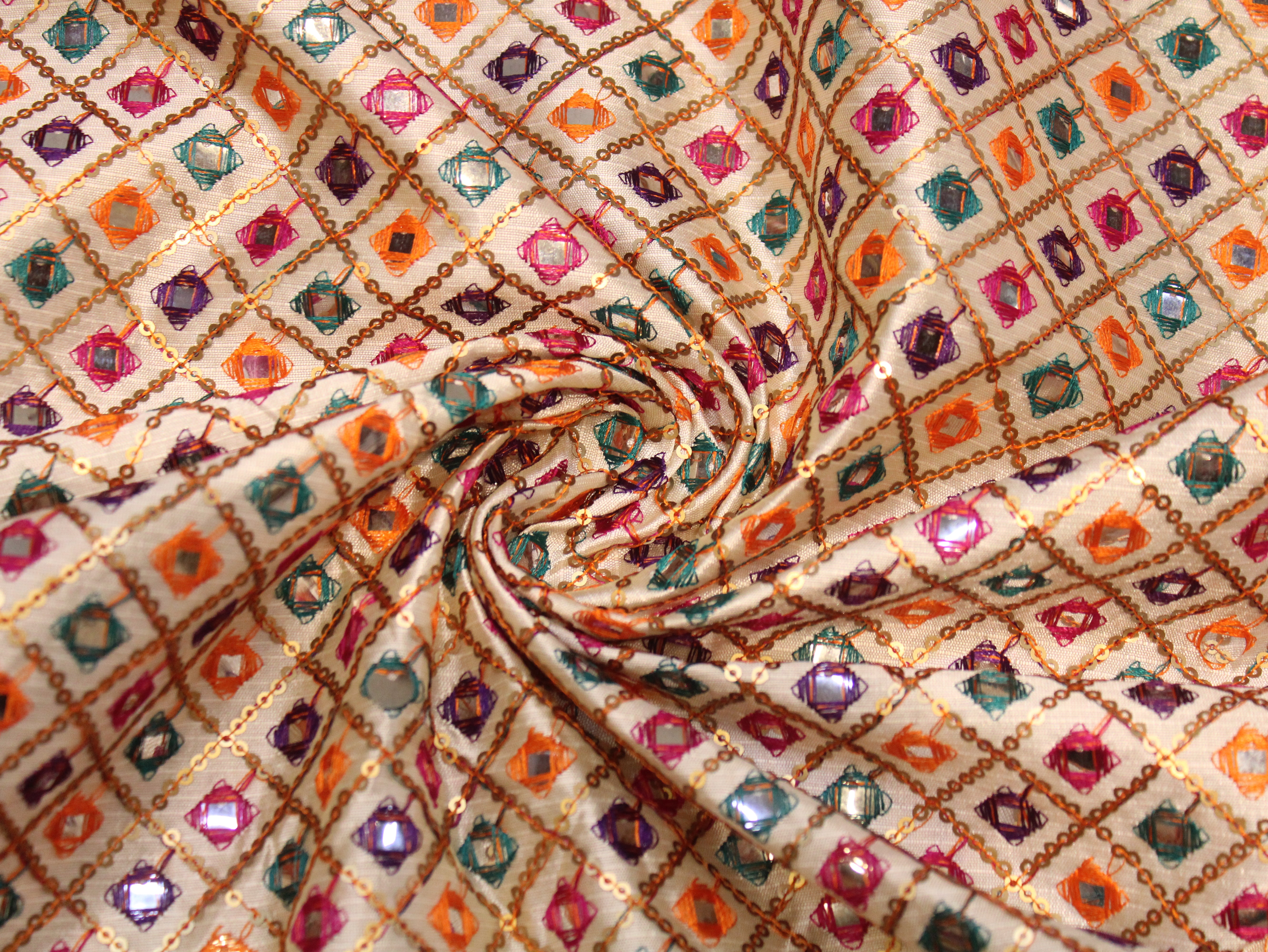 Dupion Silk Multi-Colour Thread Work Fabric