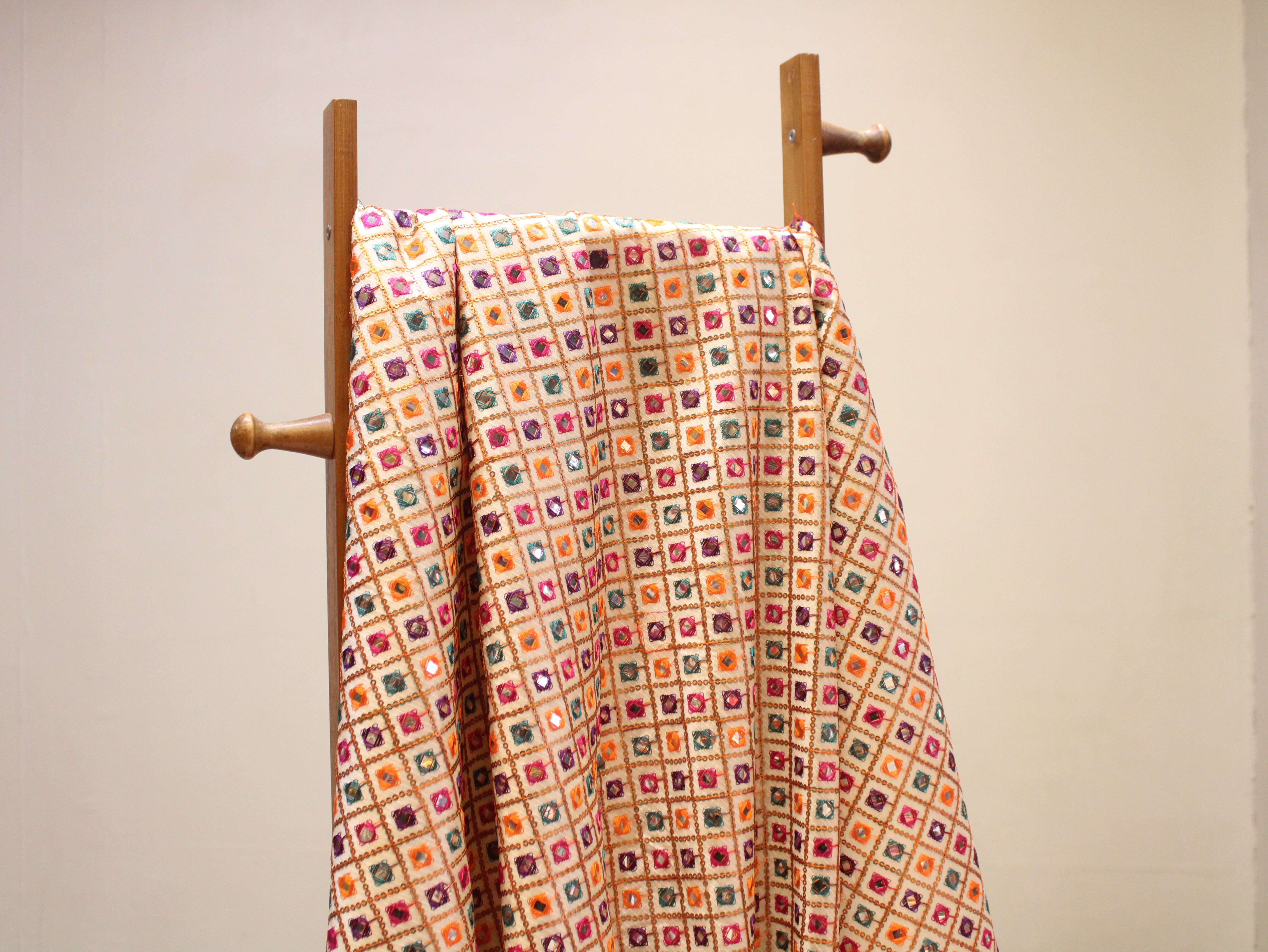 Dupion Silk Multi-Colour Thread Work Fabric