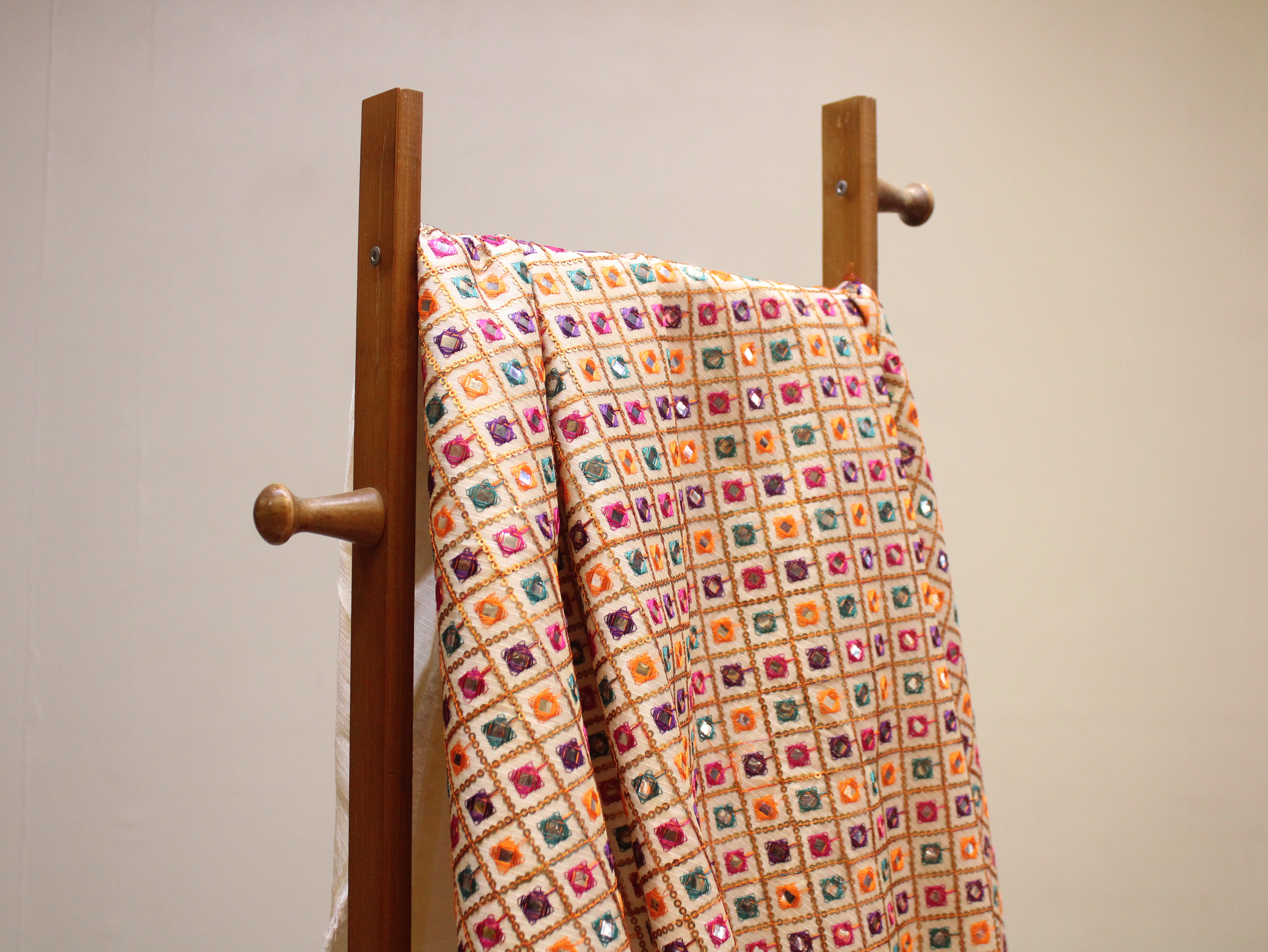 Dupion Silk Multi-Colour Thread Work Fabric