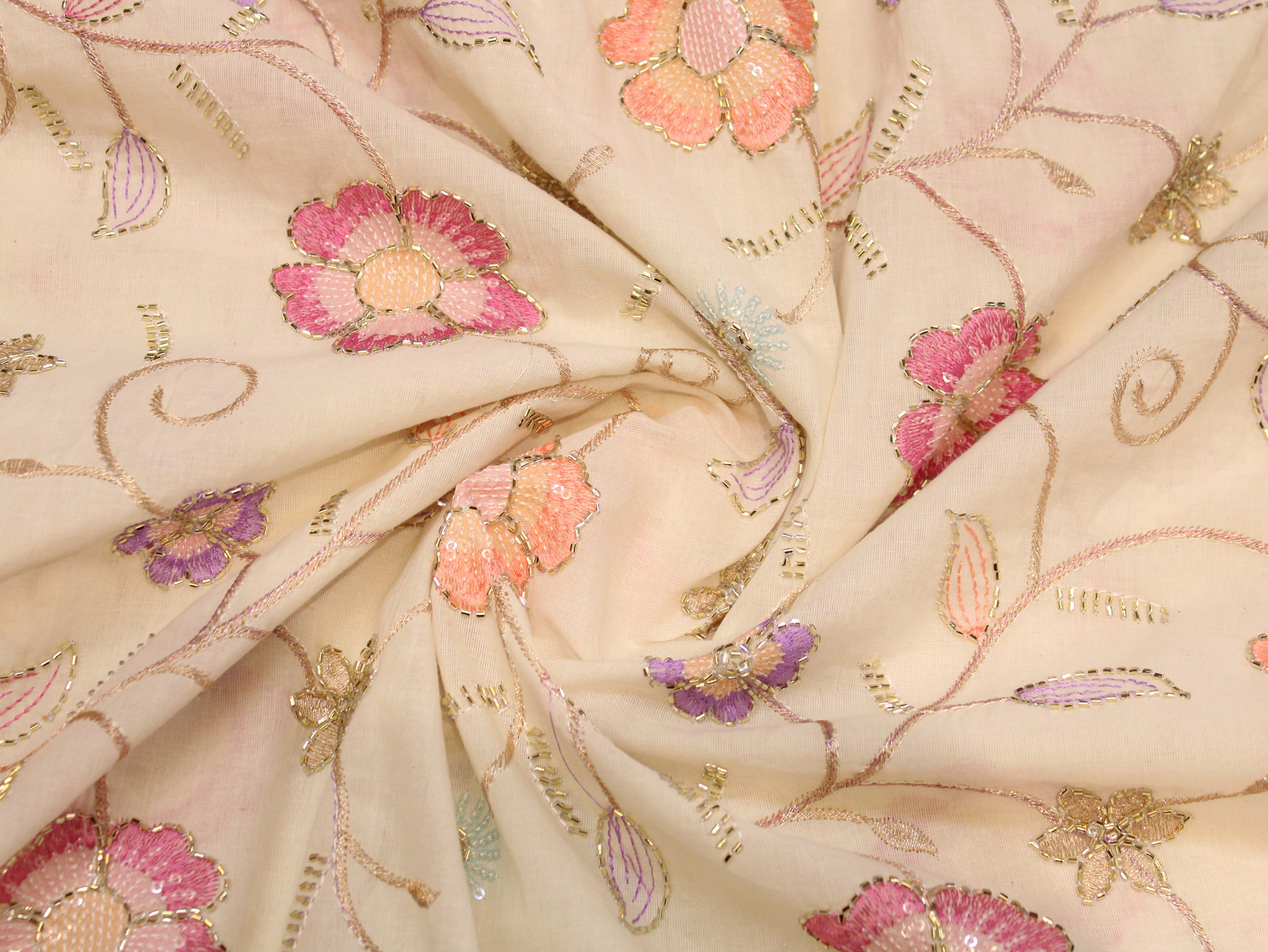 Cora Cotton Floral Thread Work Fabric