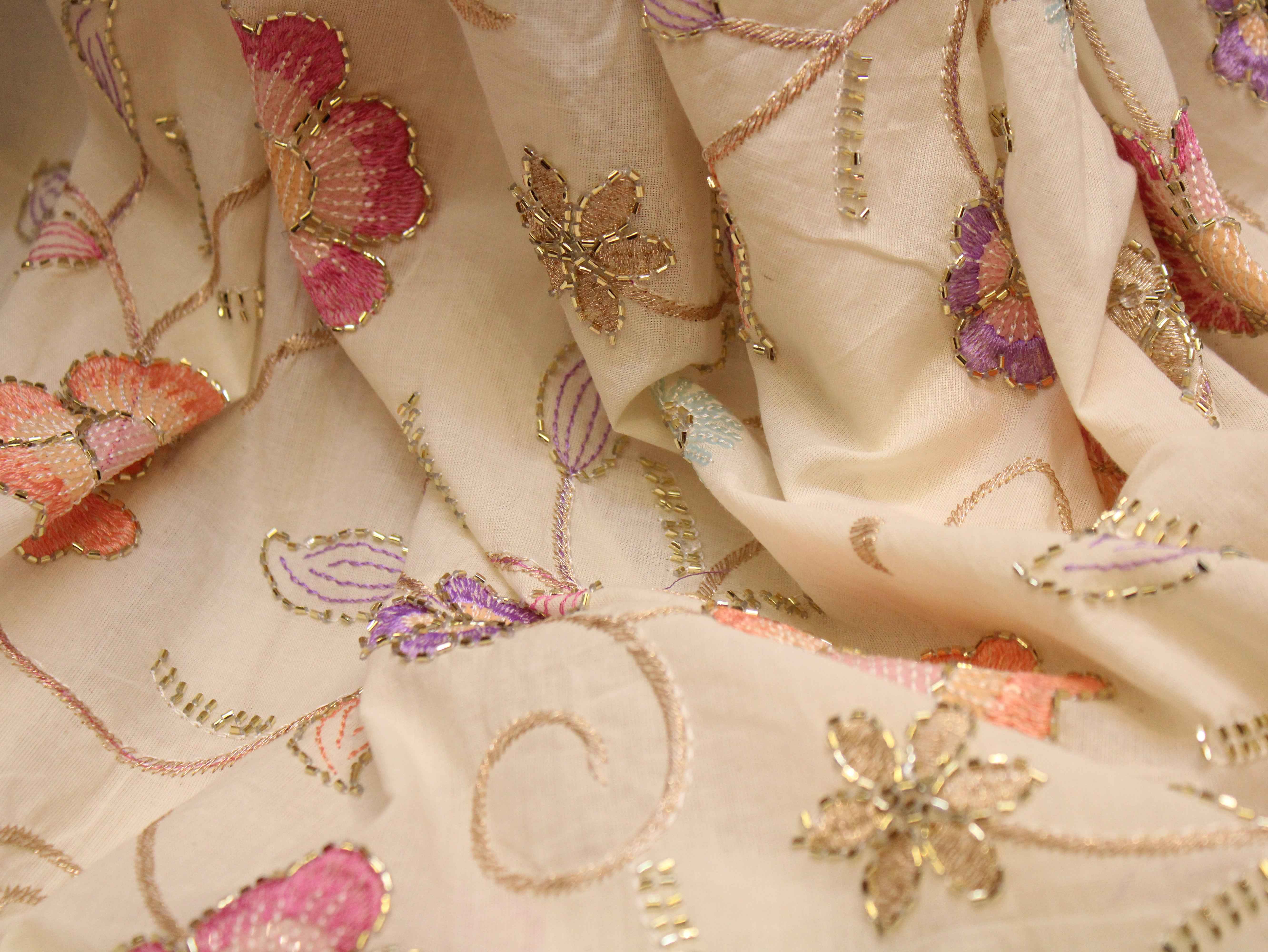 Cora Cotton Floral Thread Work Fabric