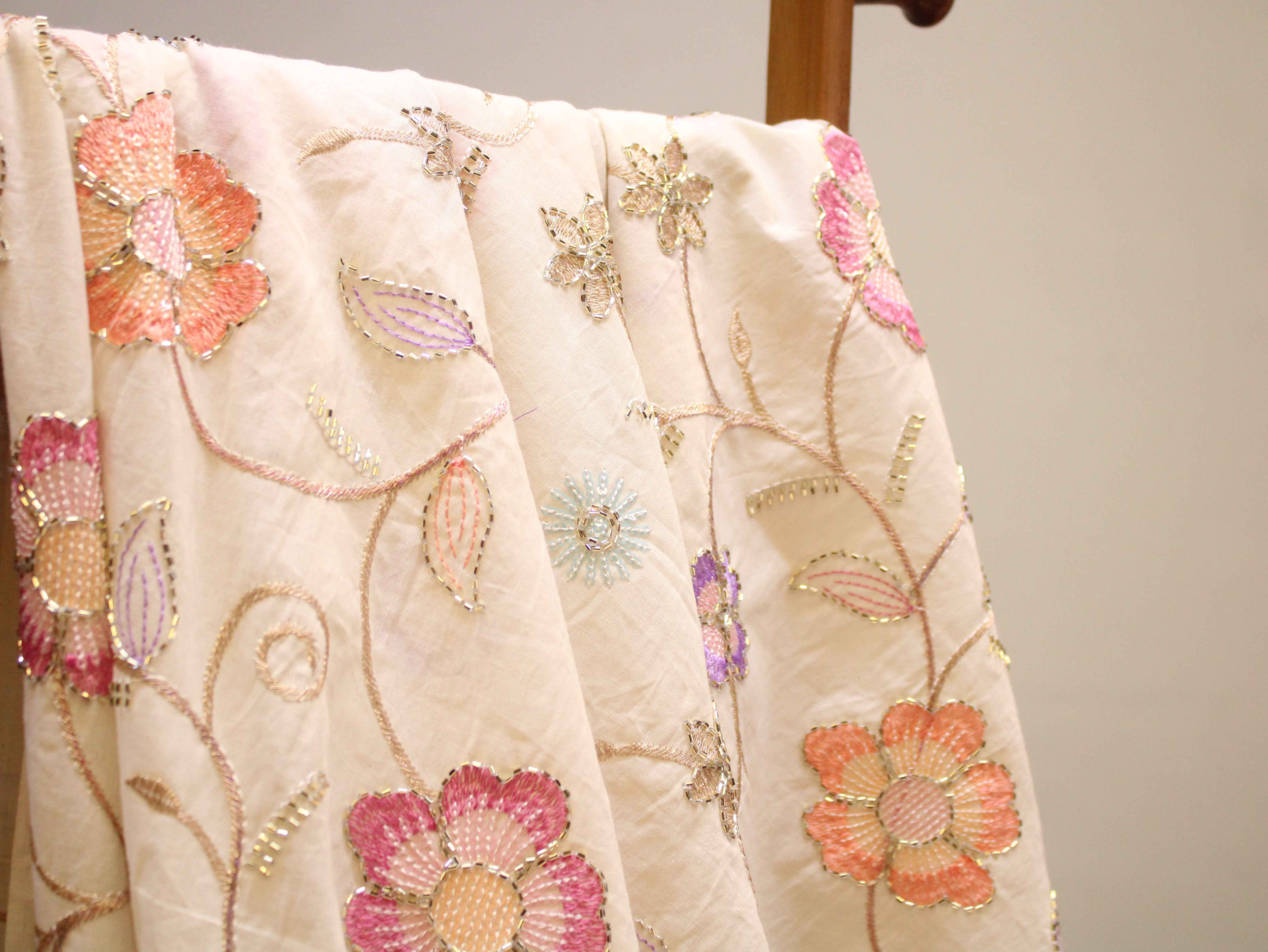 Cora Cotton Floral Thread Work Fabric