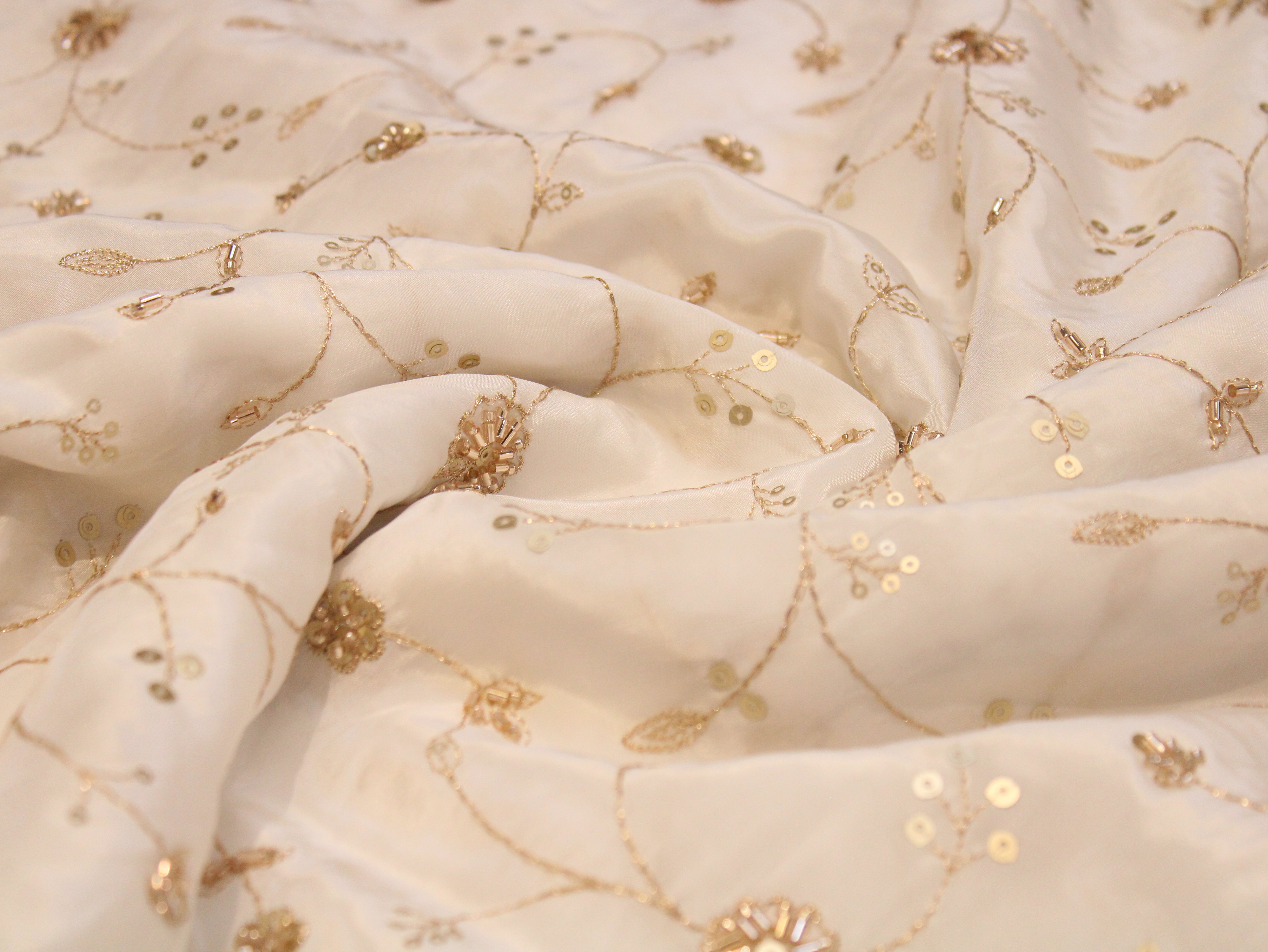 Dyeable Pure Natural Crepe Fabric – With Elegant Bits & Pearl Work