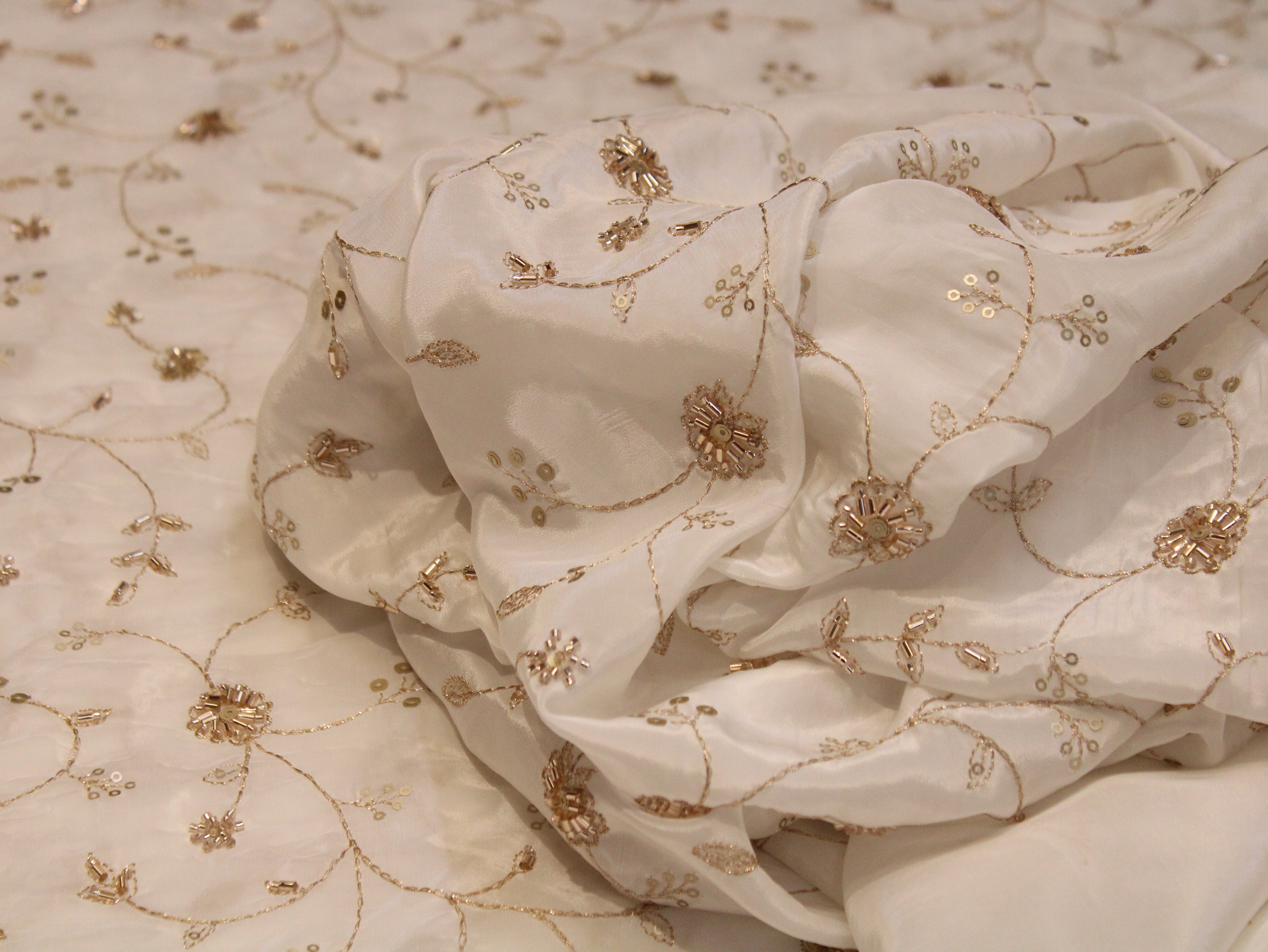 Dyeable Pure Natural Crepe Fabric – With Elegant Bits & Pearl Work