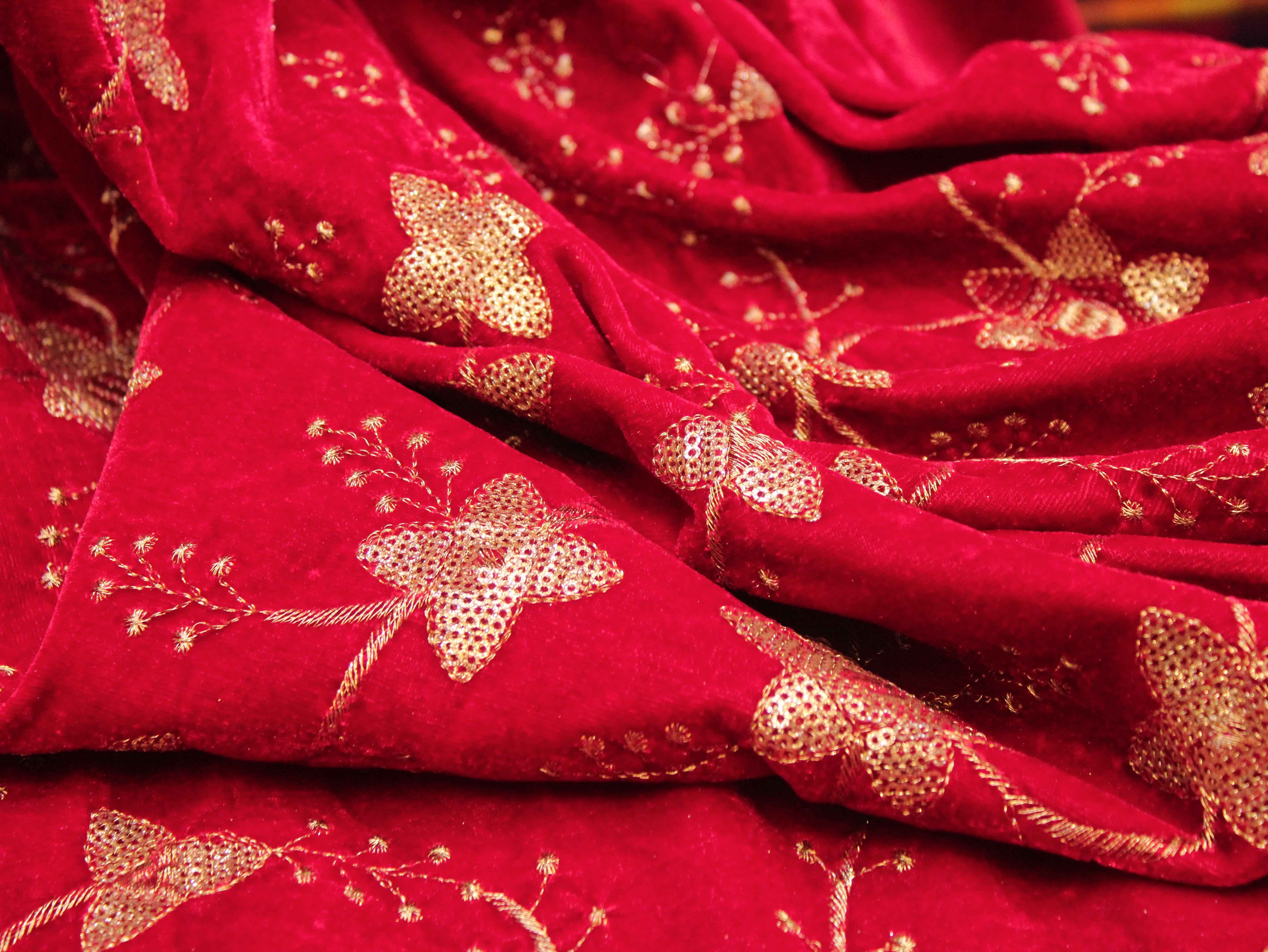 Premium Micro Velvet Floral Zari & Sequin Jaal Work Fabric