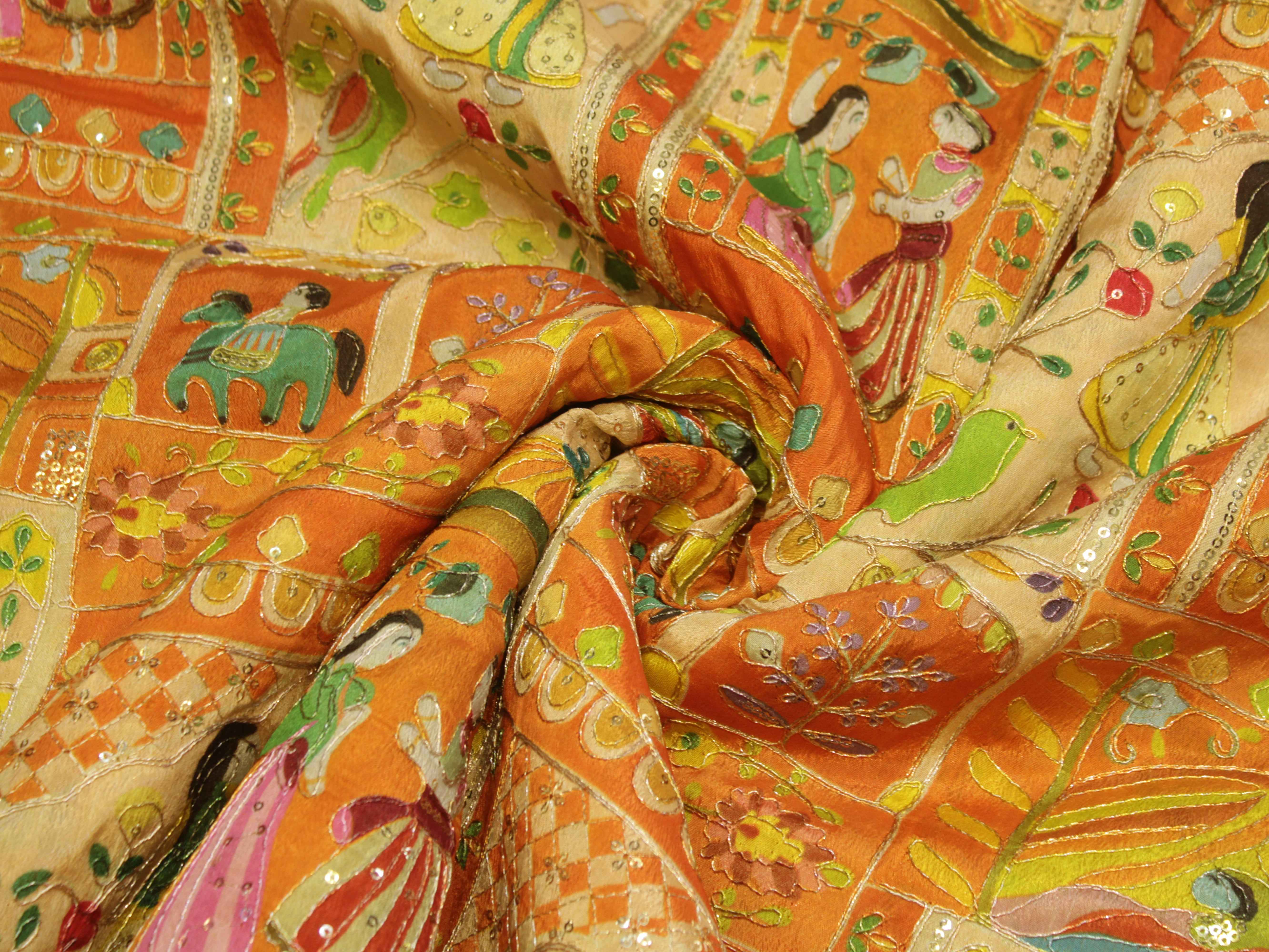 Premium Poly Crepe Position Print Work Fabric