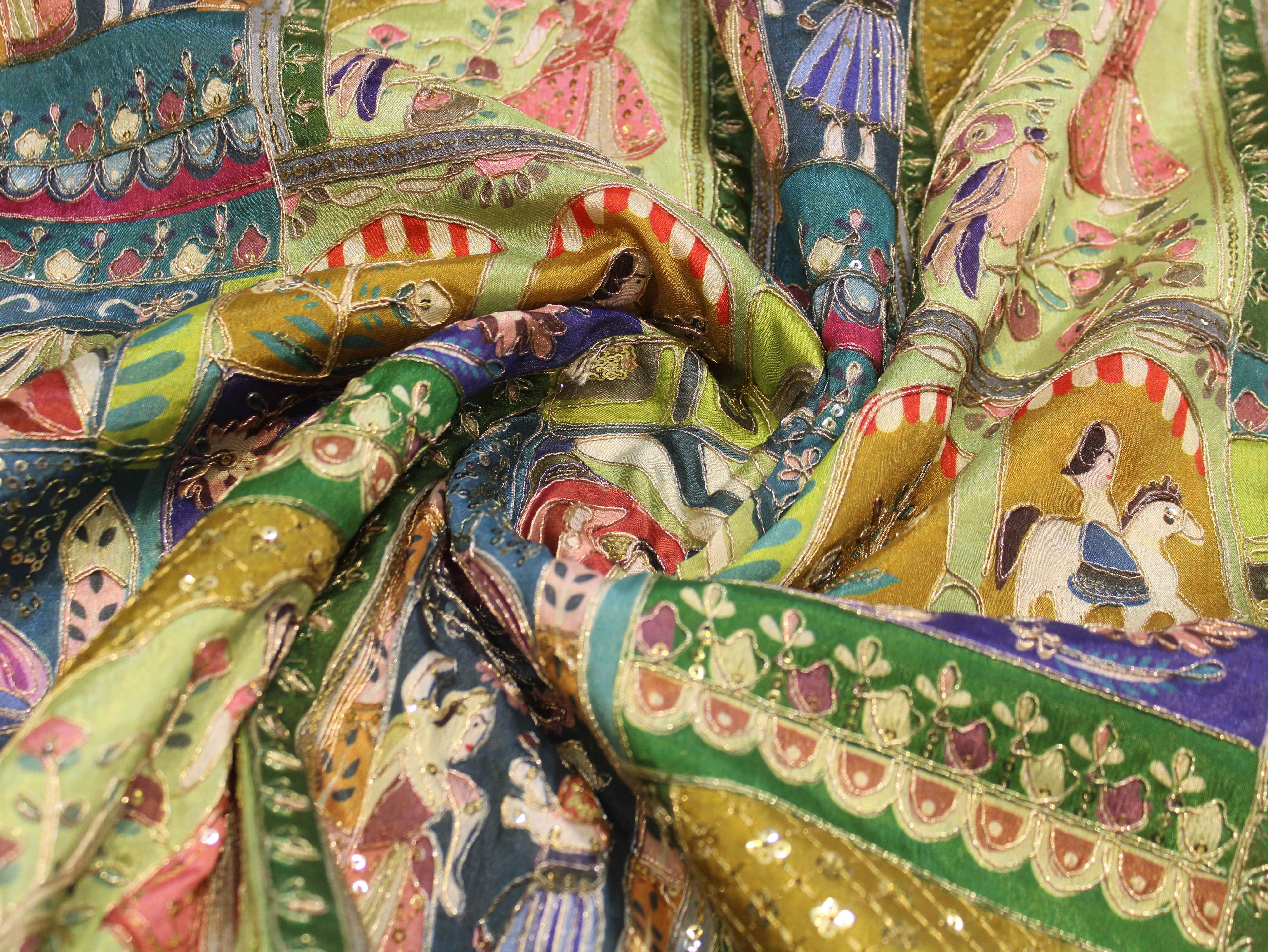 Premium Poly Crepe Position Print Work Fabric