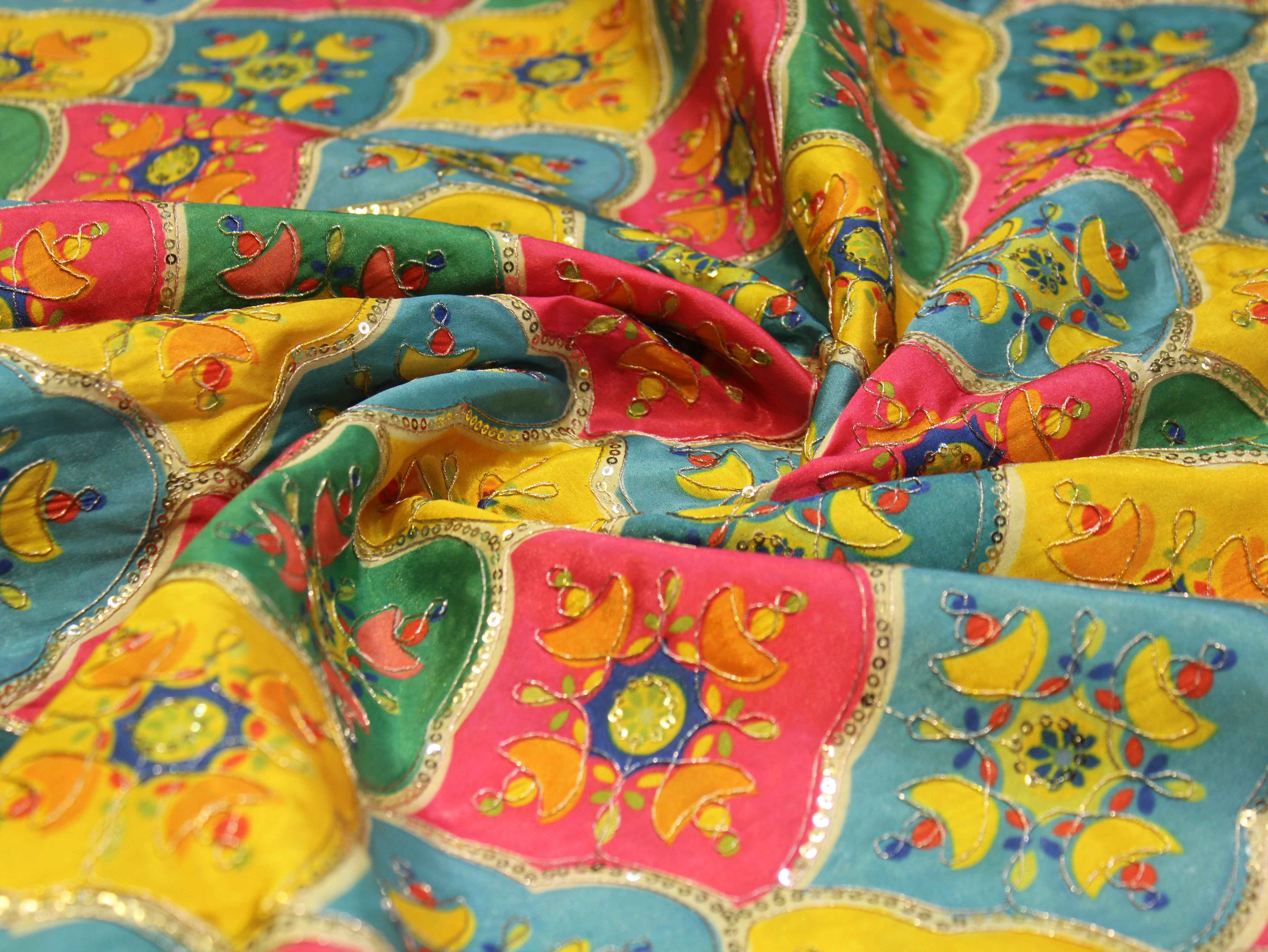 Premium Poly Crepe Position Print Work Fabric