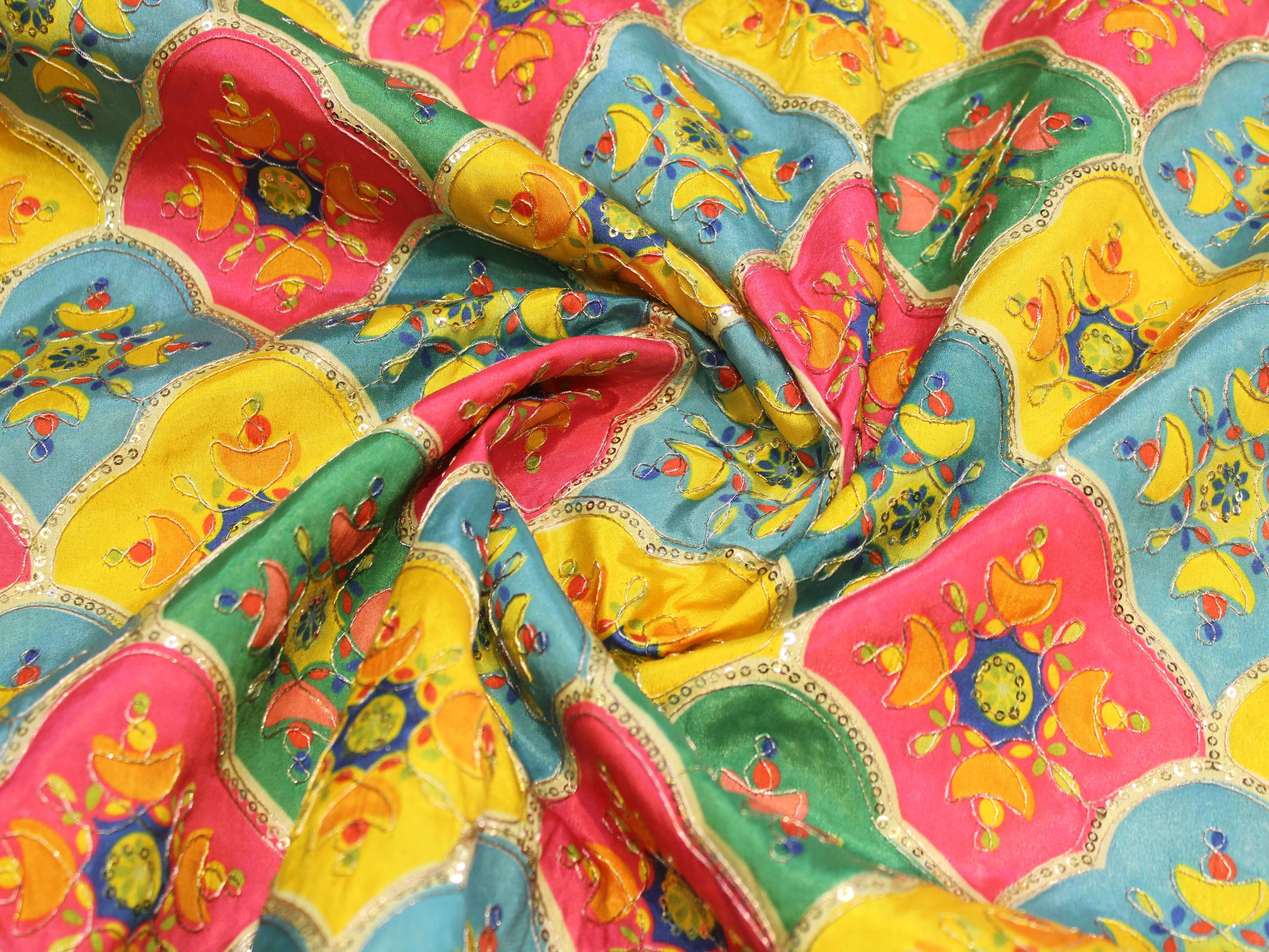 Premium Poly Crepe Position Print Work Fabric