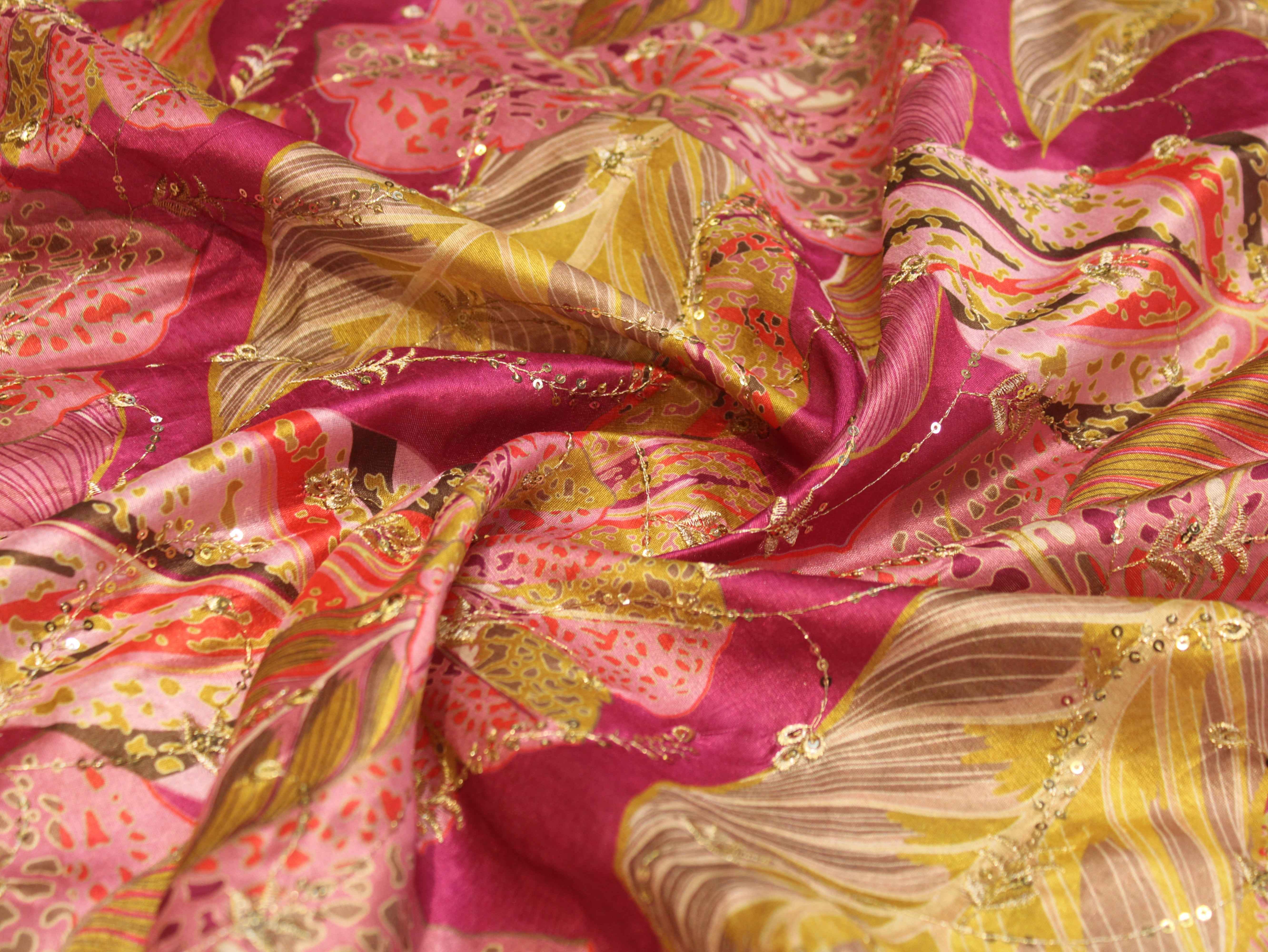 Dupion Silk Position Print Work Fabric