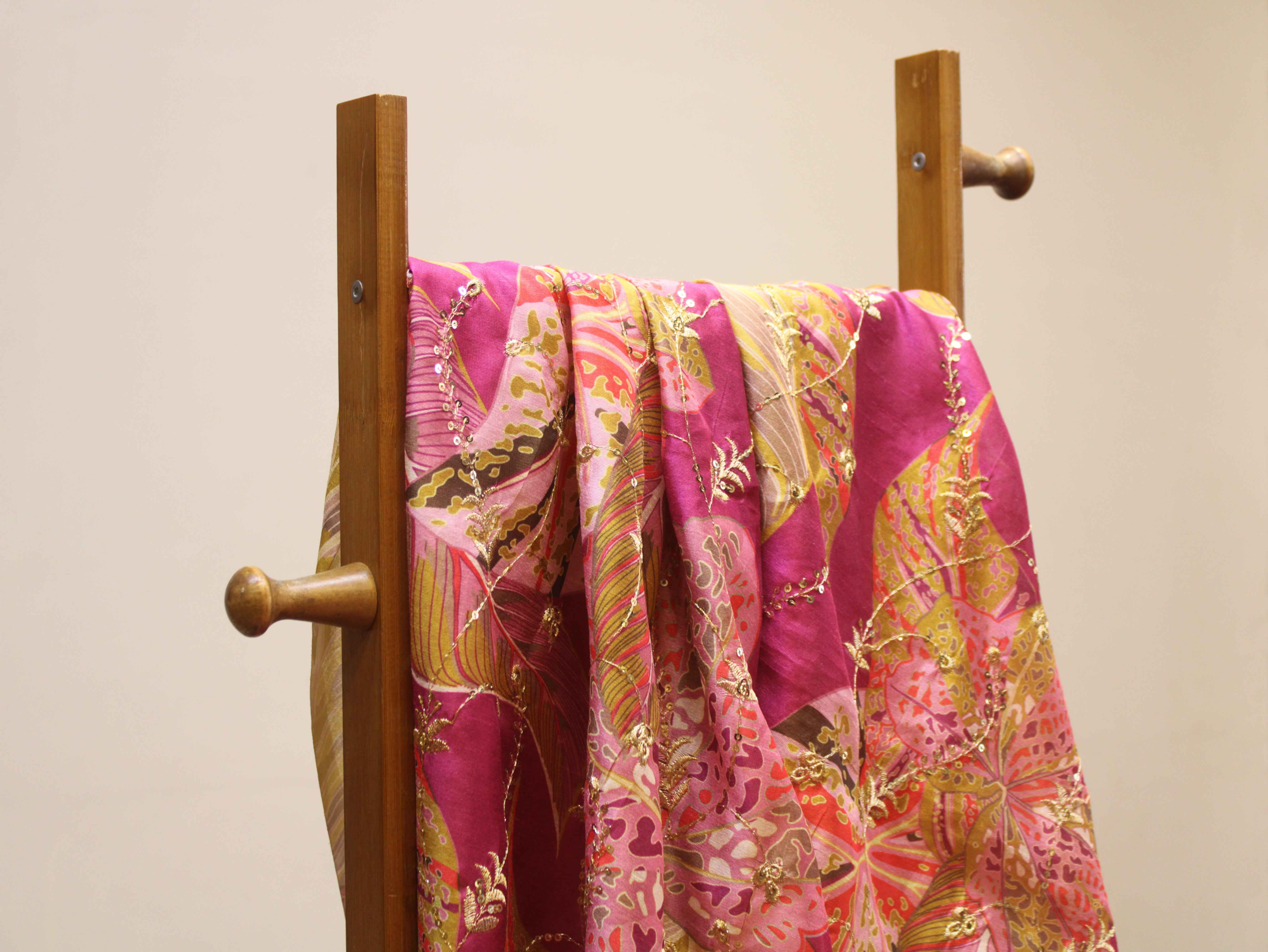 Dupion Silk Position Print Work Fabric