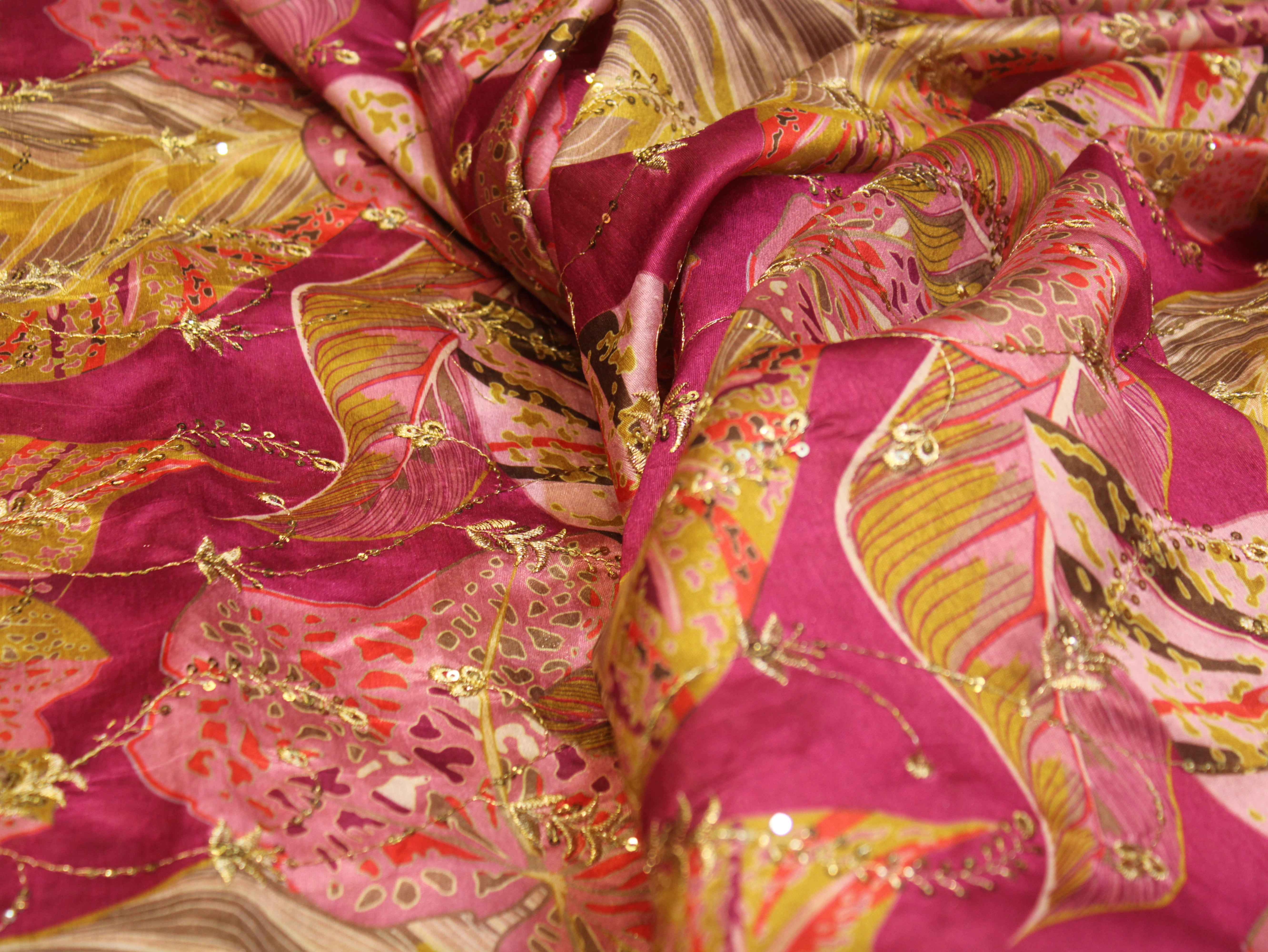Dupion Silk Position Print Work Fabric
