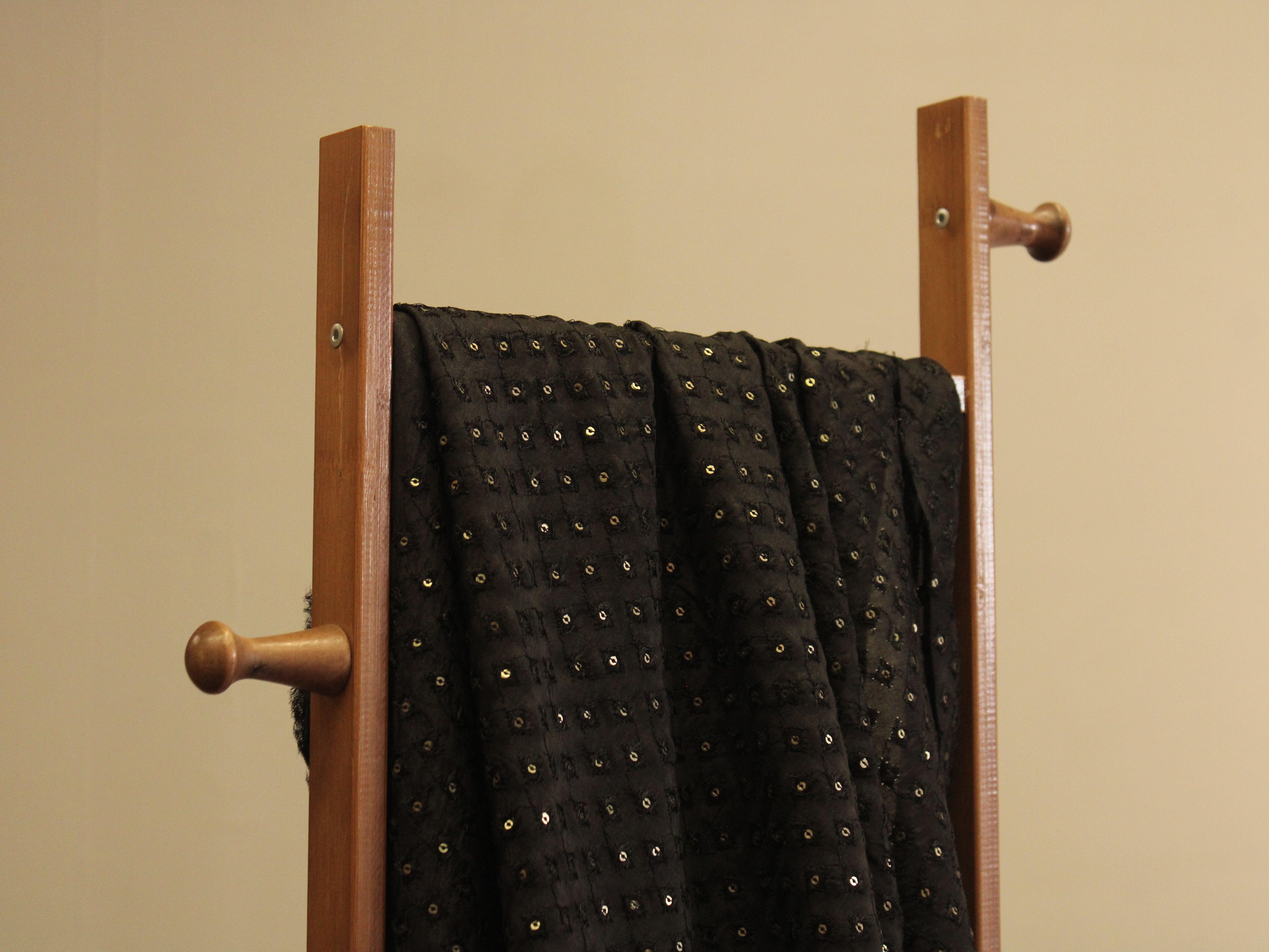 Upada Silk : Micro Thread & Sequin Work Fabric - Black - M'Foks