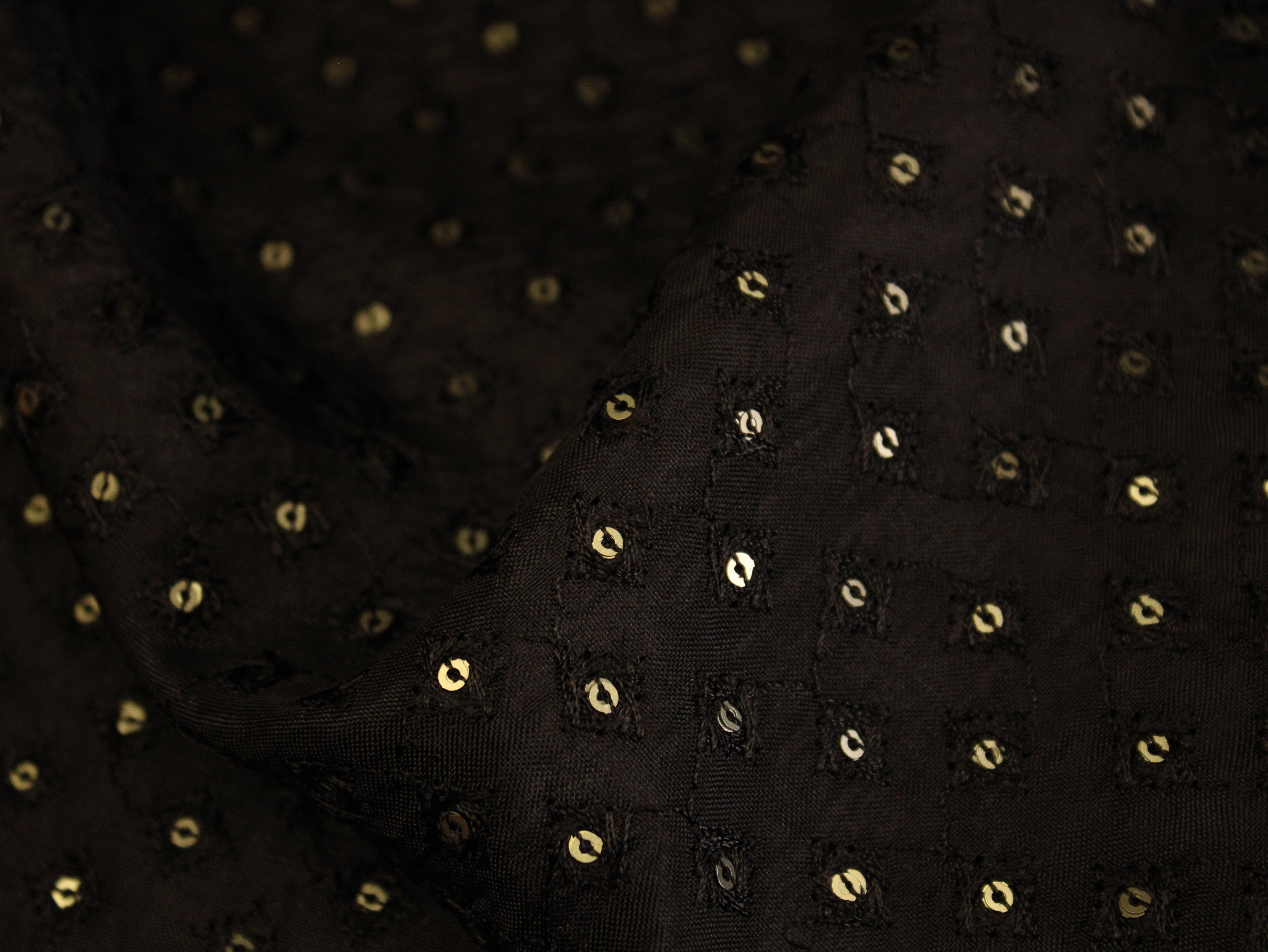Upada Silk : Micro Thread & Sequin Work Fabric - Black - M'Foks