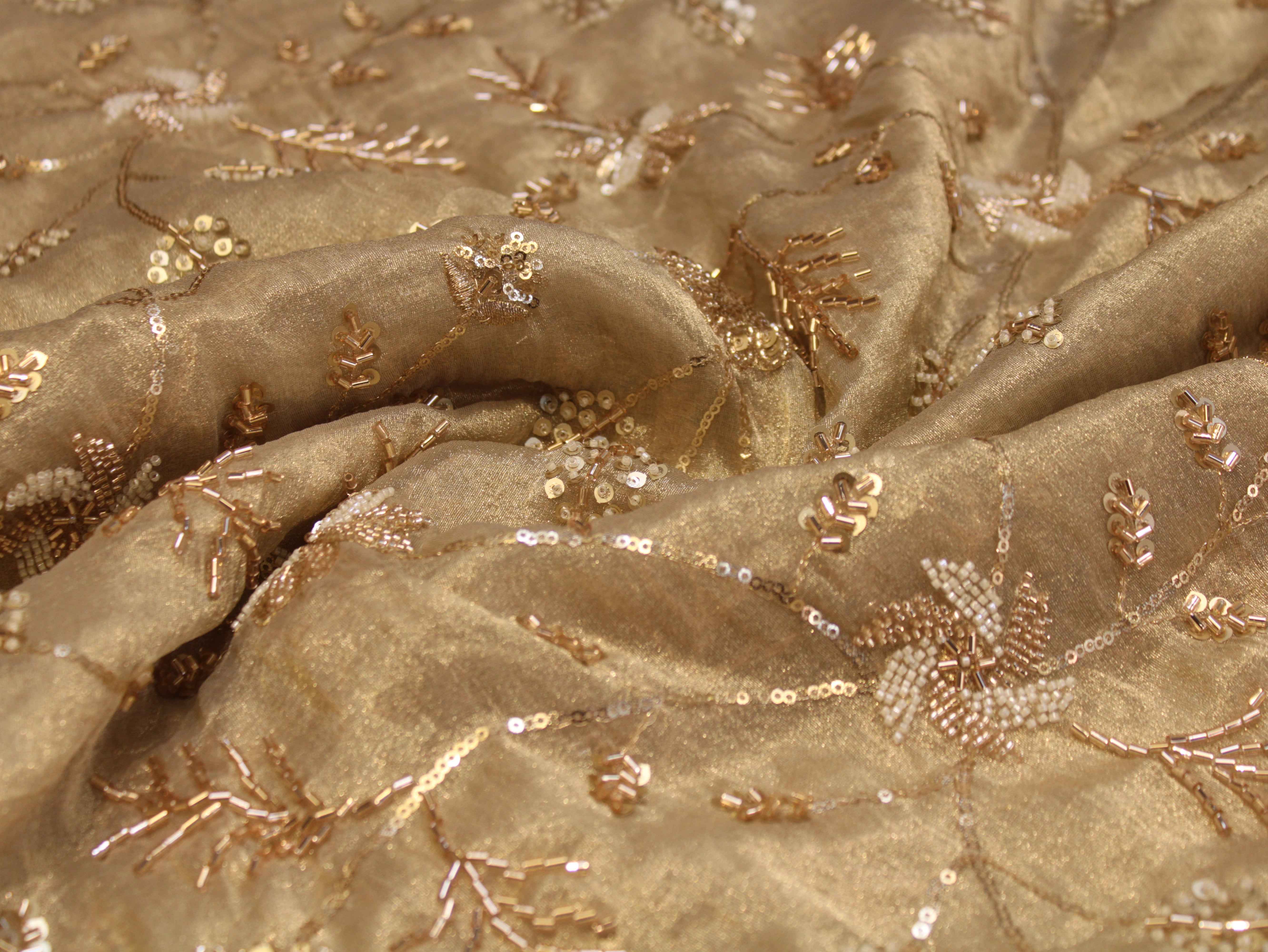 Pure Banarasi Tissue Fabric with Jaal, Bits & Pearl Work