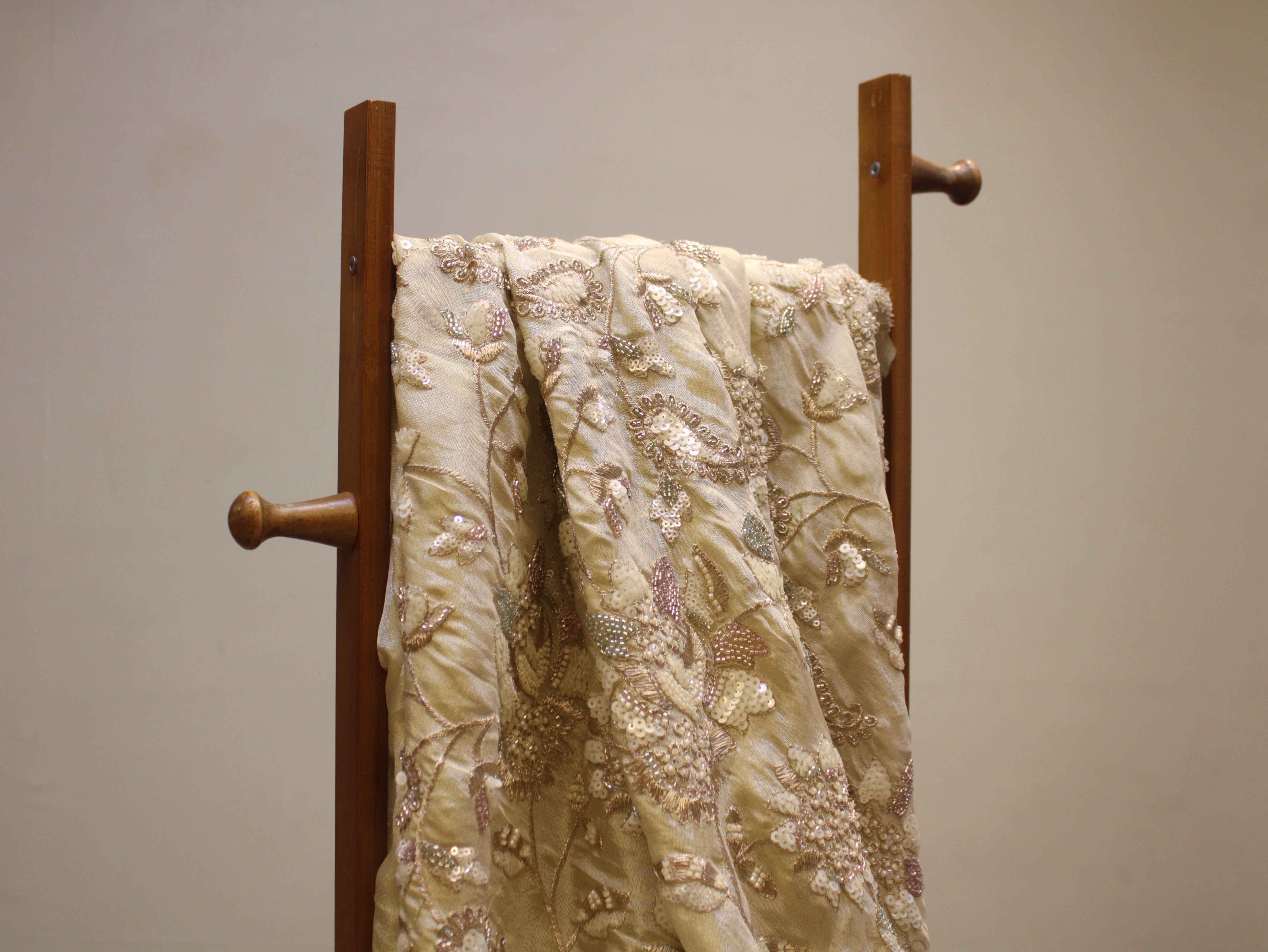 Pure Tissue Fabric with Jaal, Bits & Pearl Work