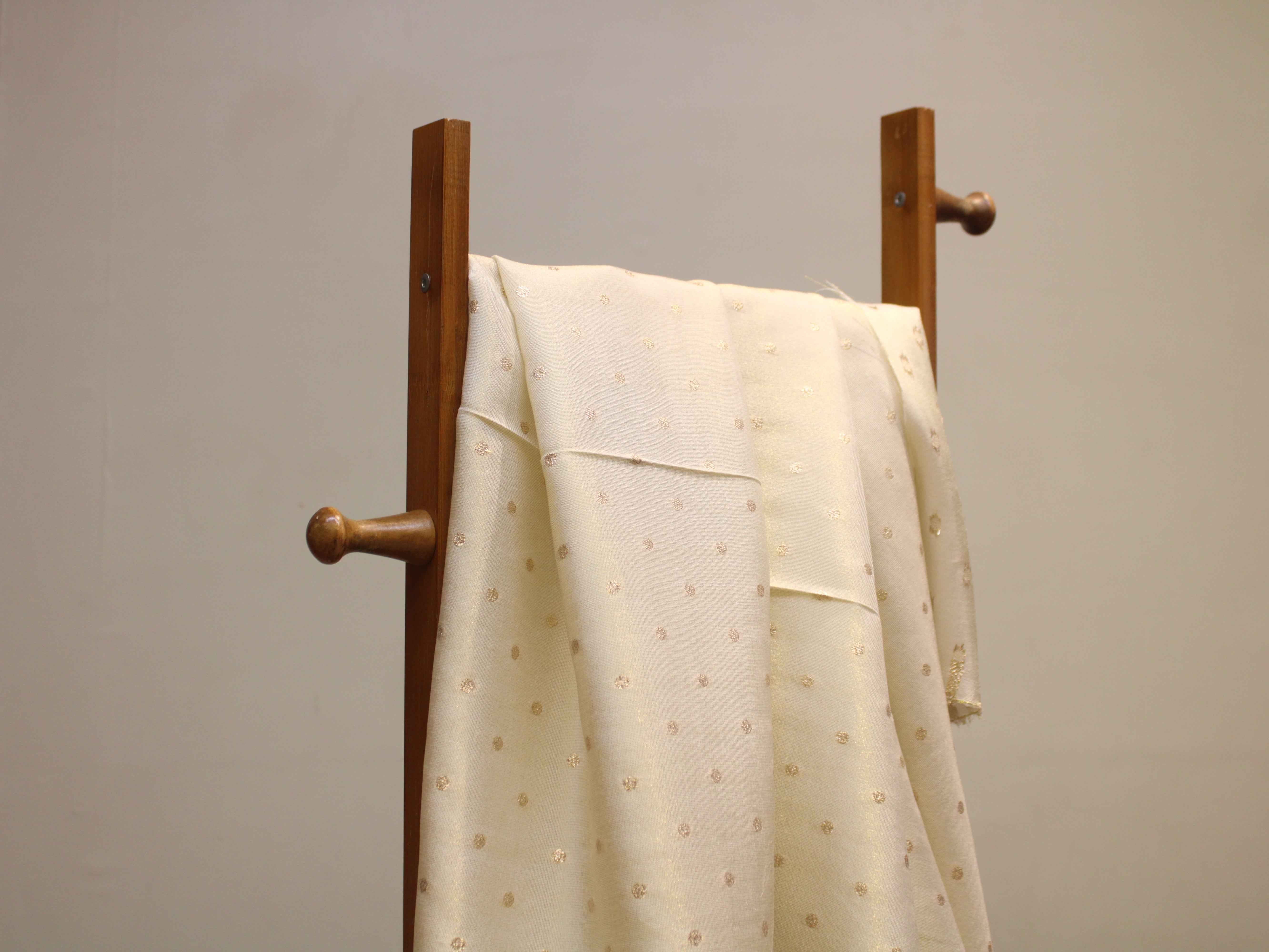 Ivory Plain Zari Woven Tissue Fabric