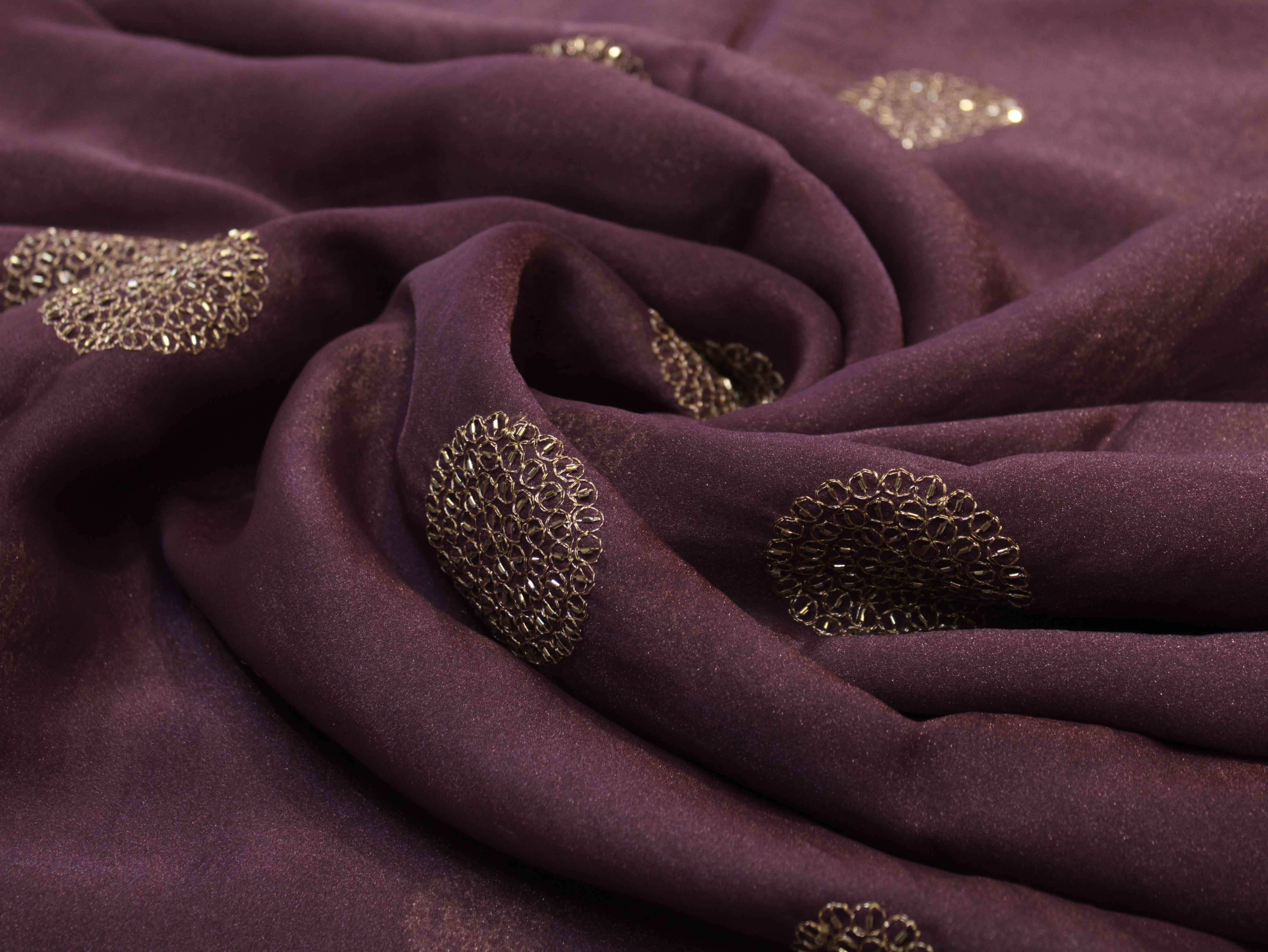 Premium Soft Tissue Organza with Round Patch Zari & Semi Bits Work - Pastel Purple