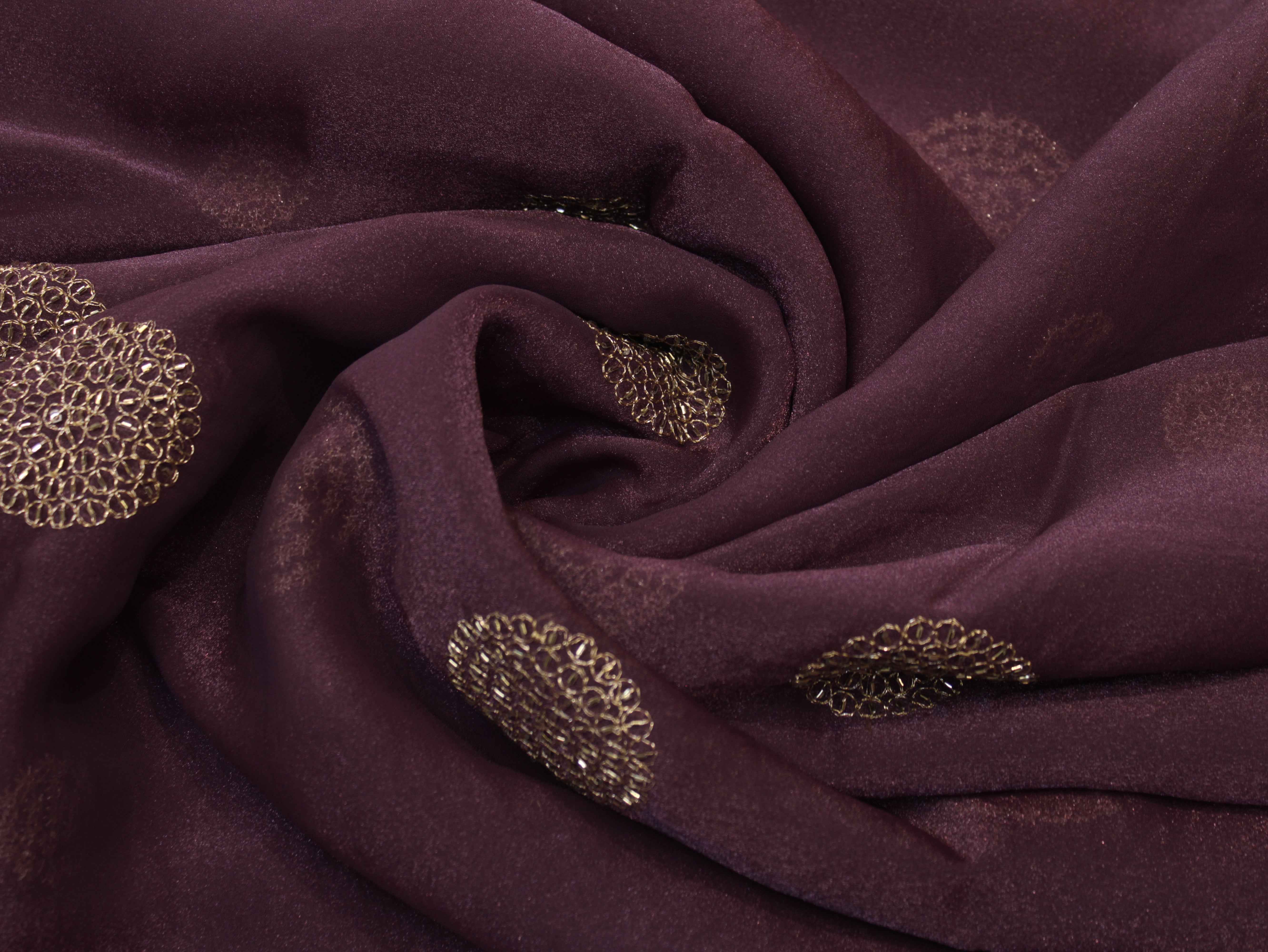 Premium Soft Tissue Organza with Round Patch Zari & Semi Bits Work - Pastel Purple