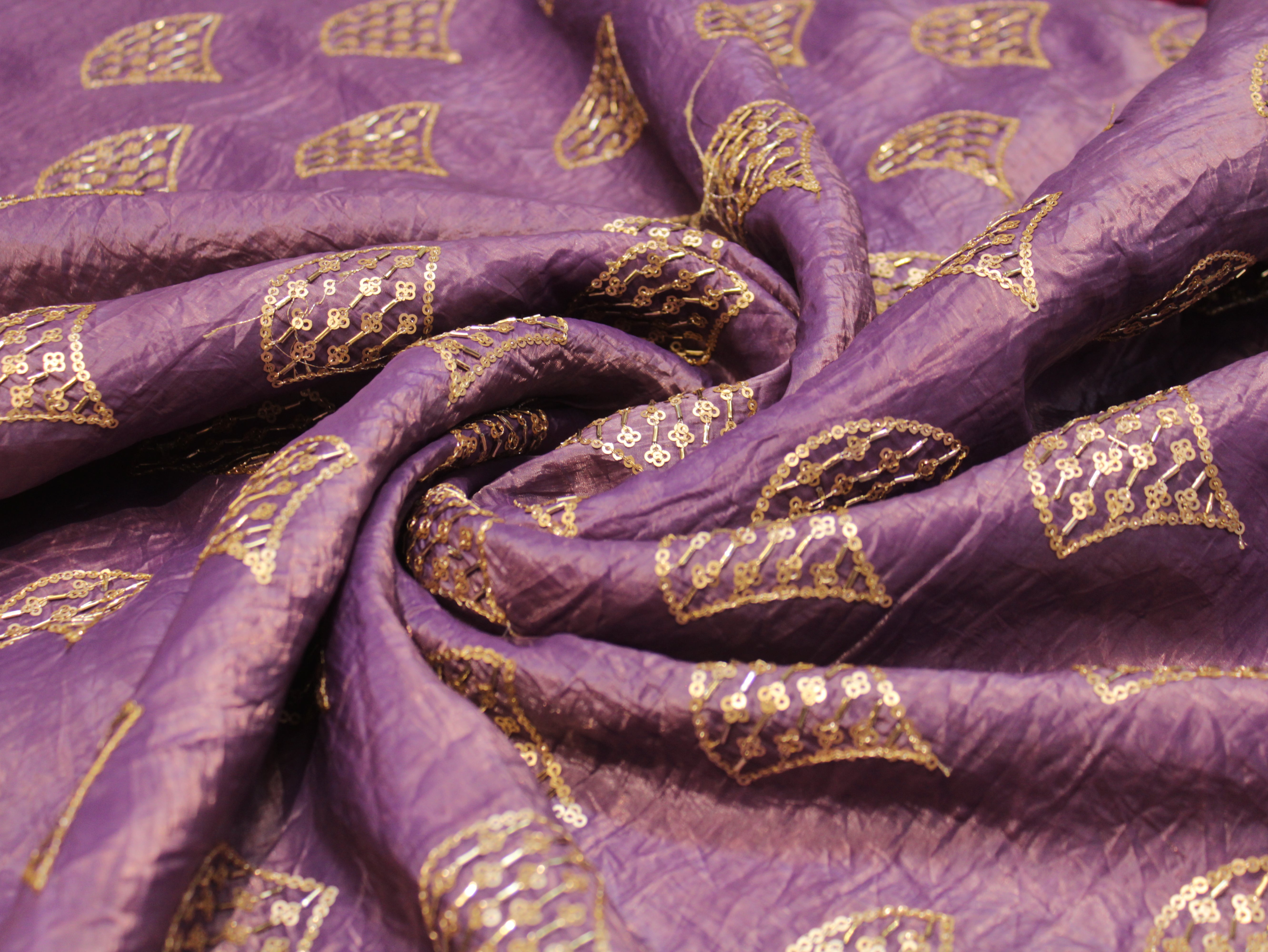 Soft Silk Organza Fabric with Sequin, Zari & Semi Bits Work - Purple