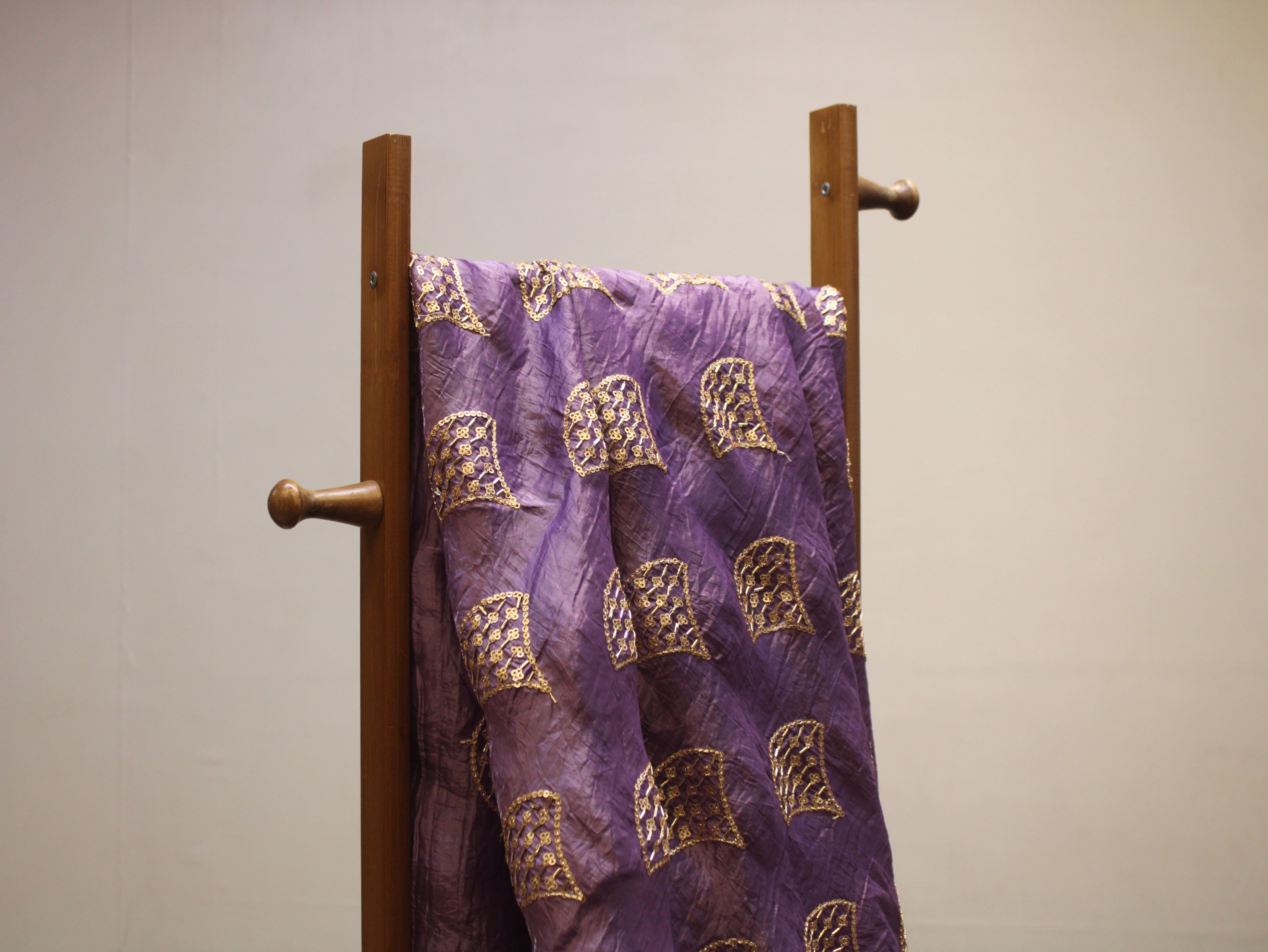 Soft Silk Organza Fabric with Sequin, Zari & Semi Bits Work - Purple