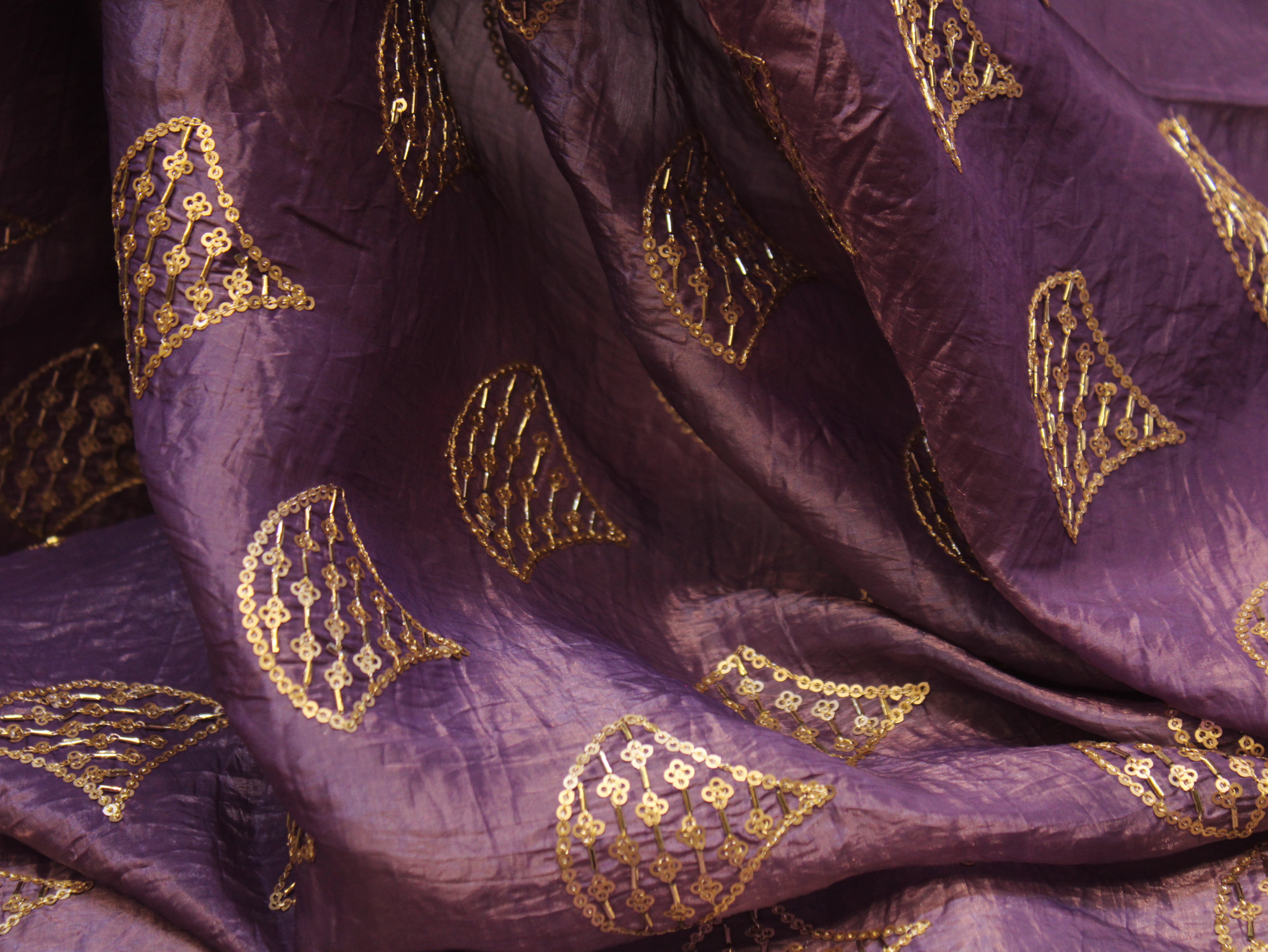 Soft Silk Organza Fabric with Sequin, Zari & Semi Bits Work - Purple