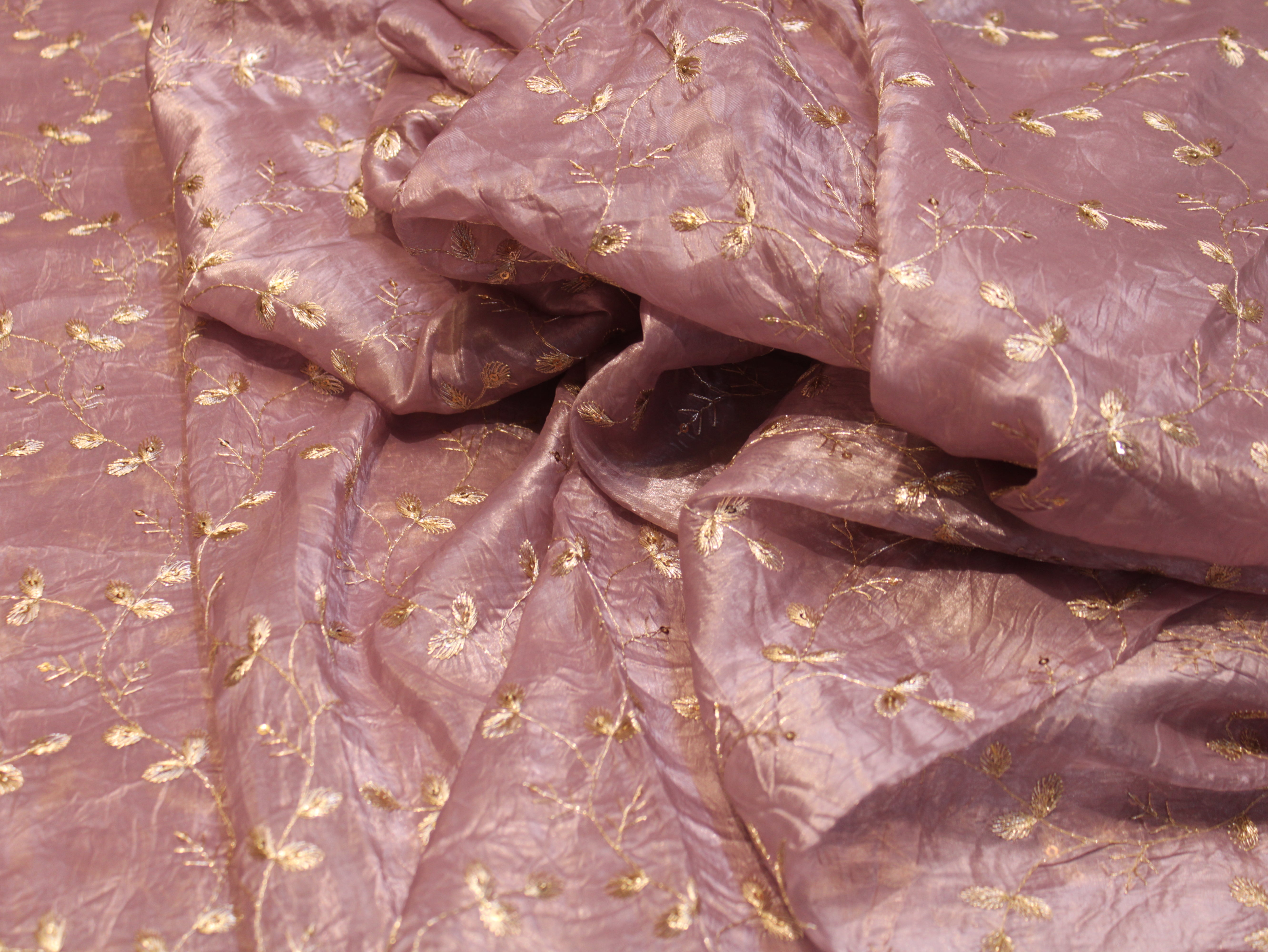 Soft Silk Organza Fabric with Sequin, Zari & Semi Bits Work - Mauve