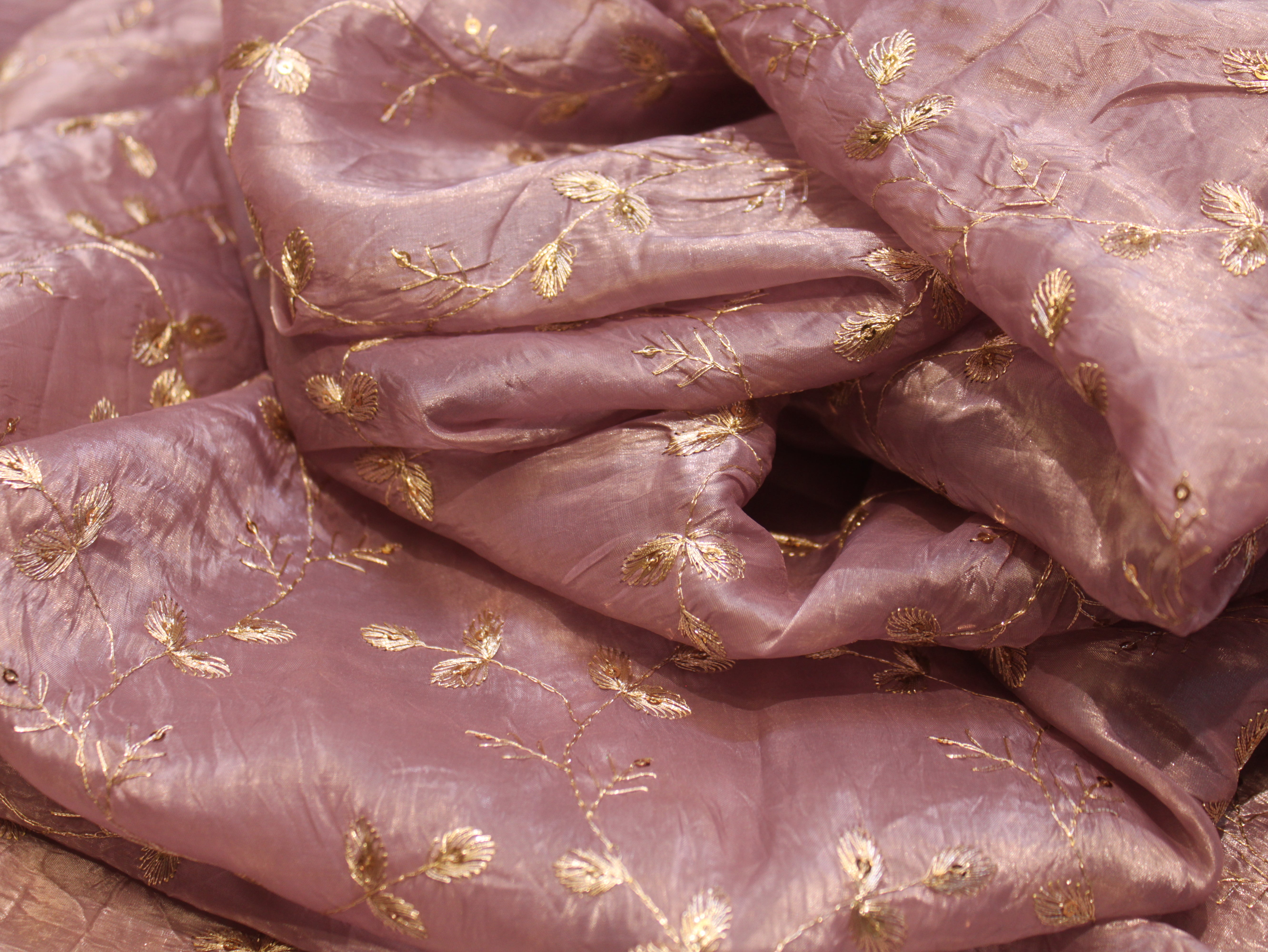 Soft Silk Organza Fabric with Sequin, Zari & Semi Bits Work - Mauve