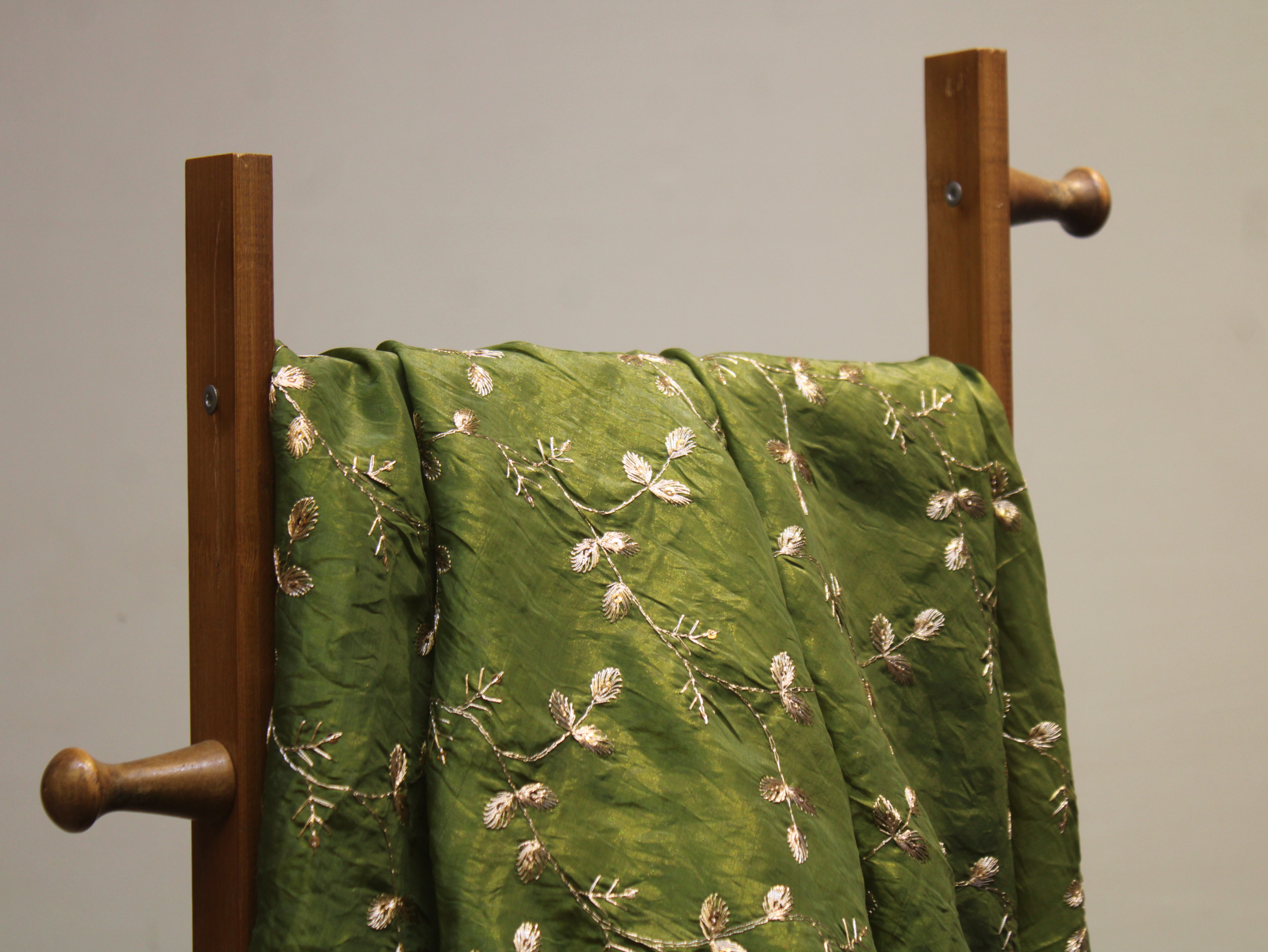 Soft Silk Organza Fabric with Sequin, Zari & Semi Bits Work - Mehendi green