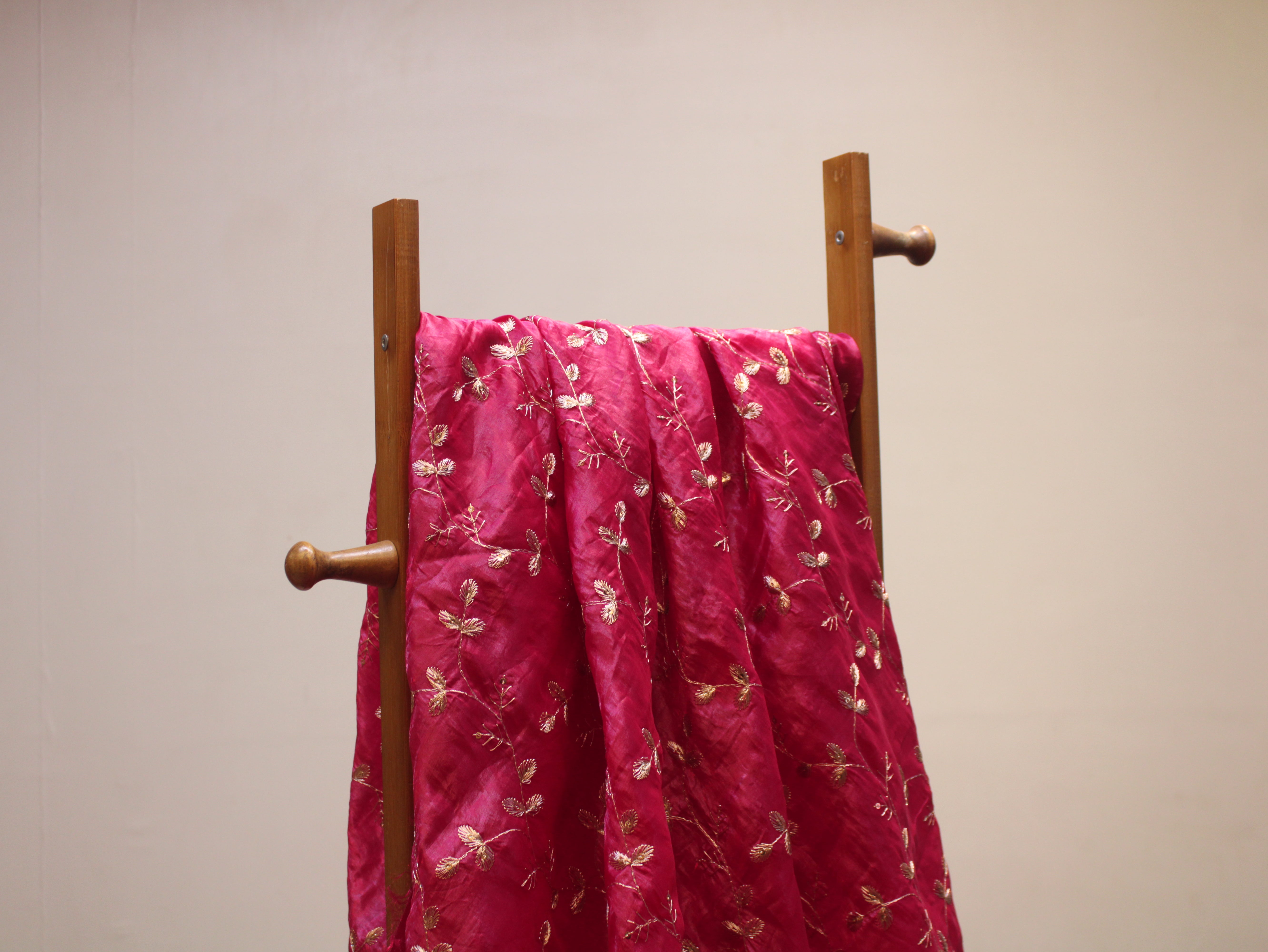 Soft Silk Organza Fabric with Sequin, Zari & Semi Bits Work - Rani