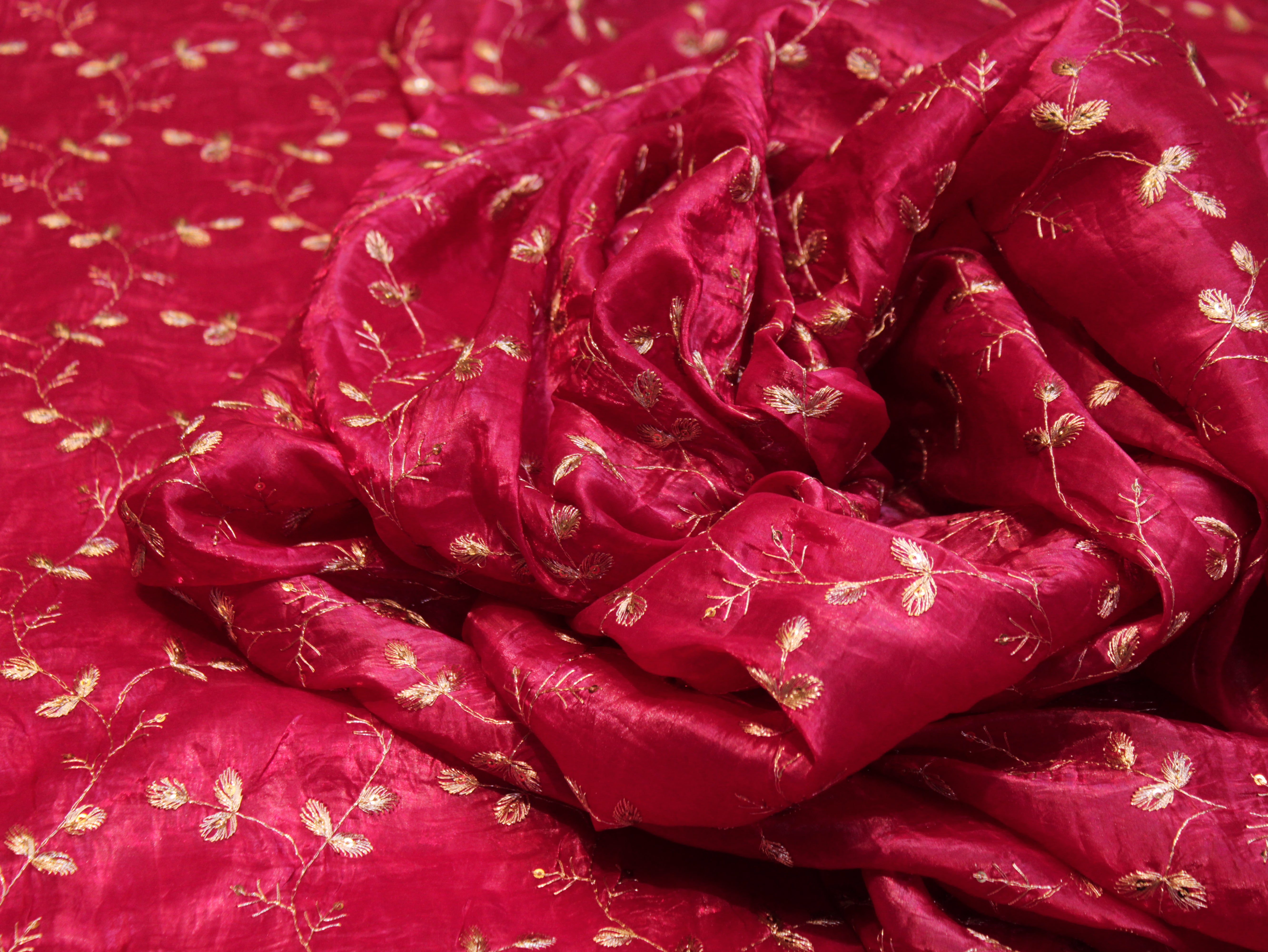 Soft Silk Organza Fabric with Sequin, Zari & Semi Bits Work - Rani