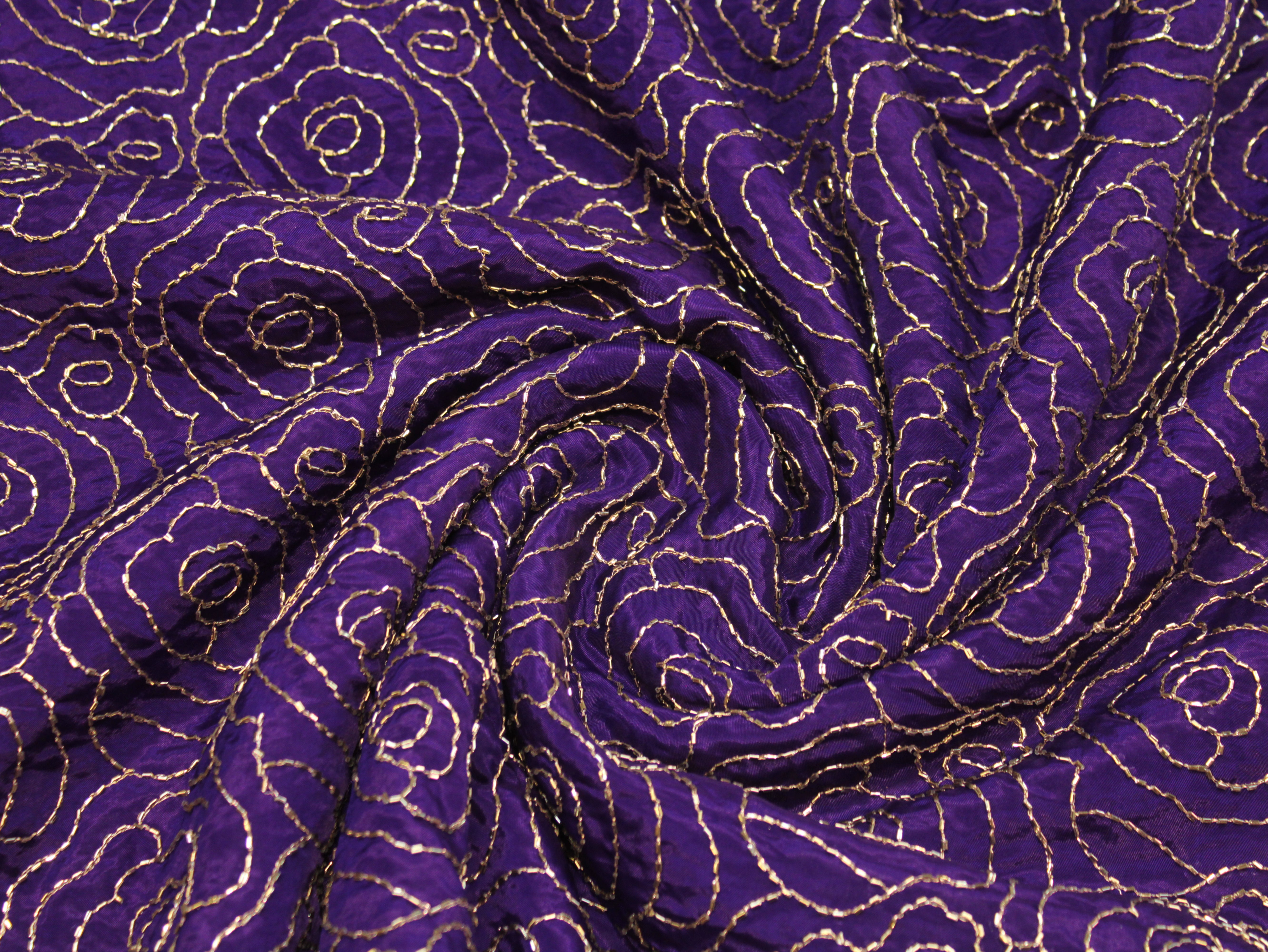 Pure Natural Crepe Fabric with Premium Pipe Beads Work - Purple