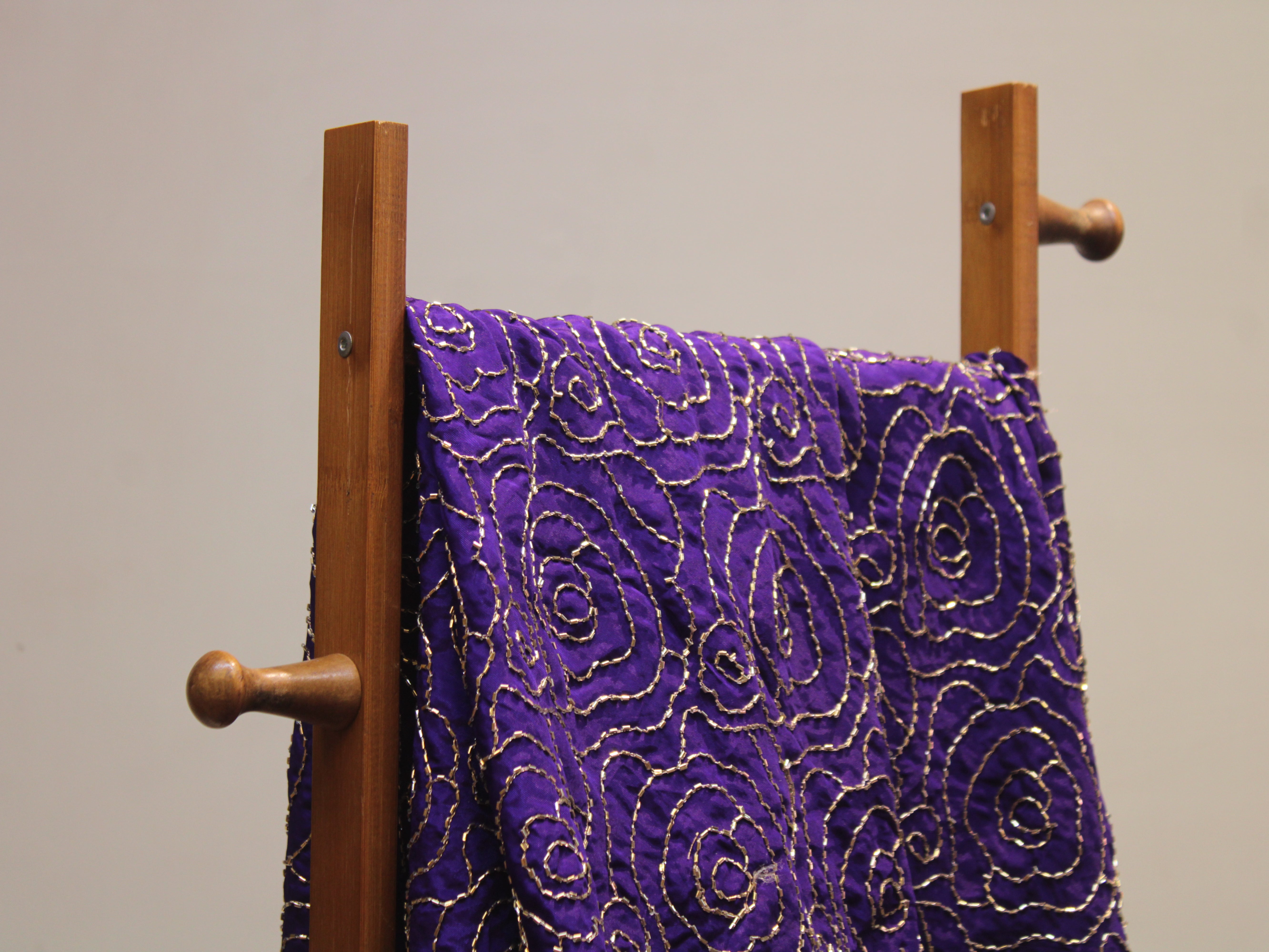 Pure Natural Crepe Fabric with Premium Pipe Beads Work - Purple