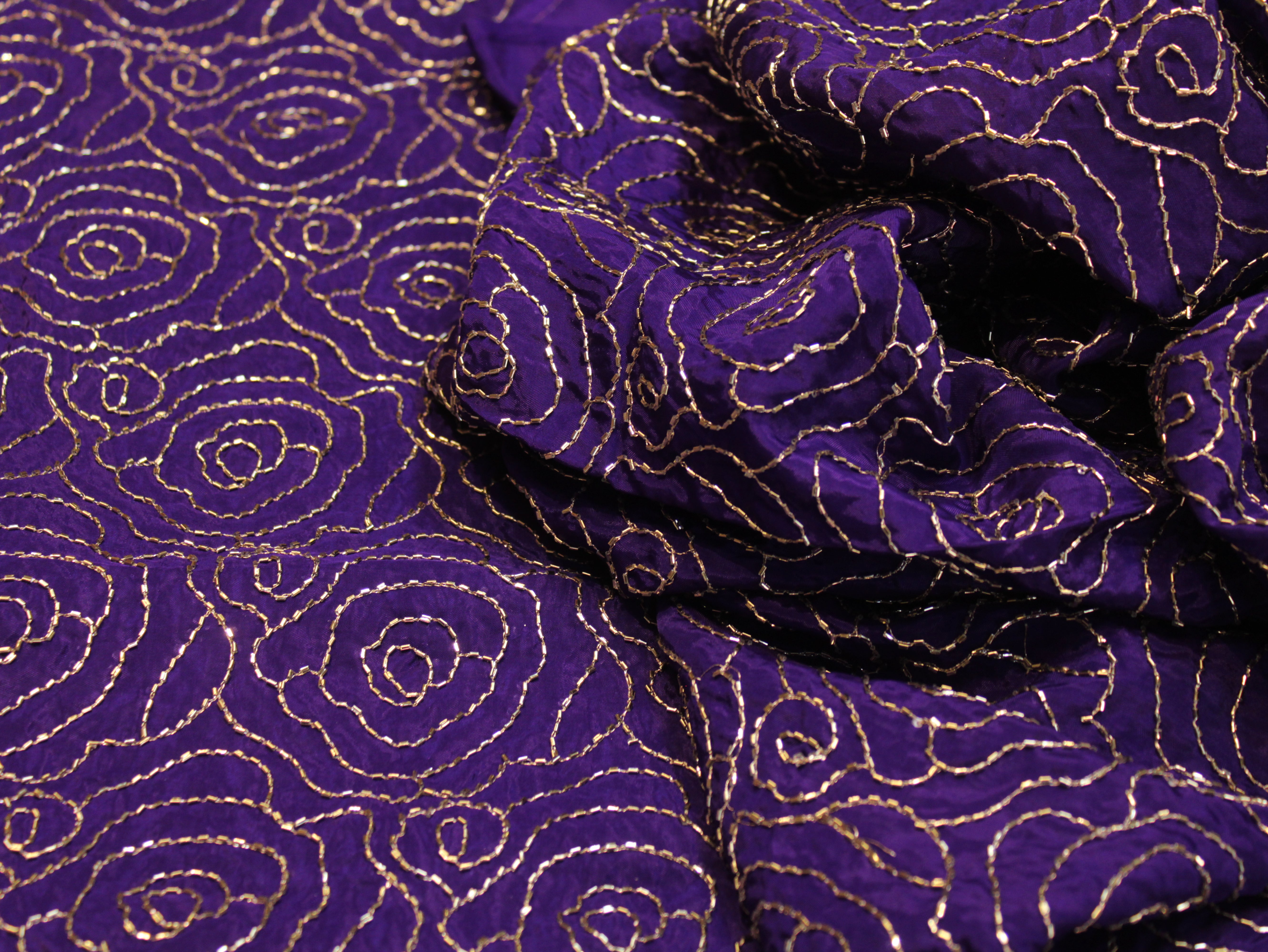 Pure Natural Crepe Fabric with Premium Pipe Beads Work - Purple