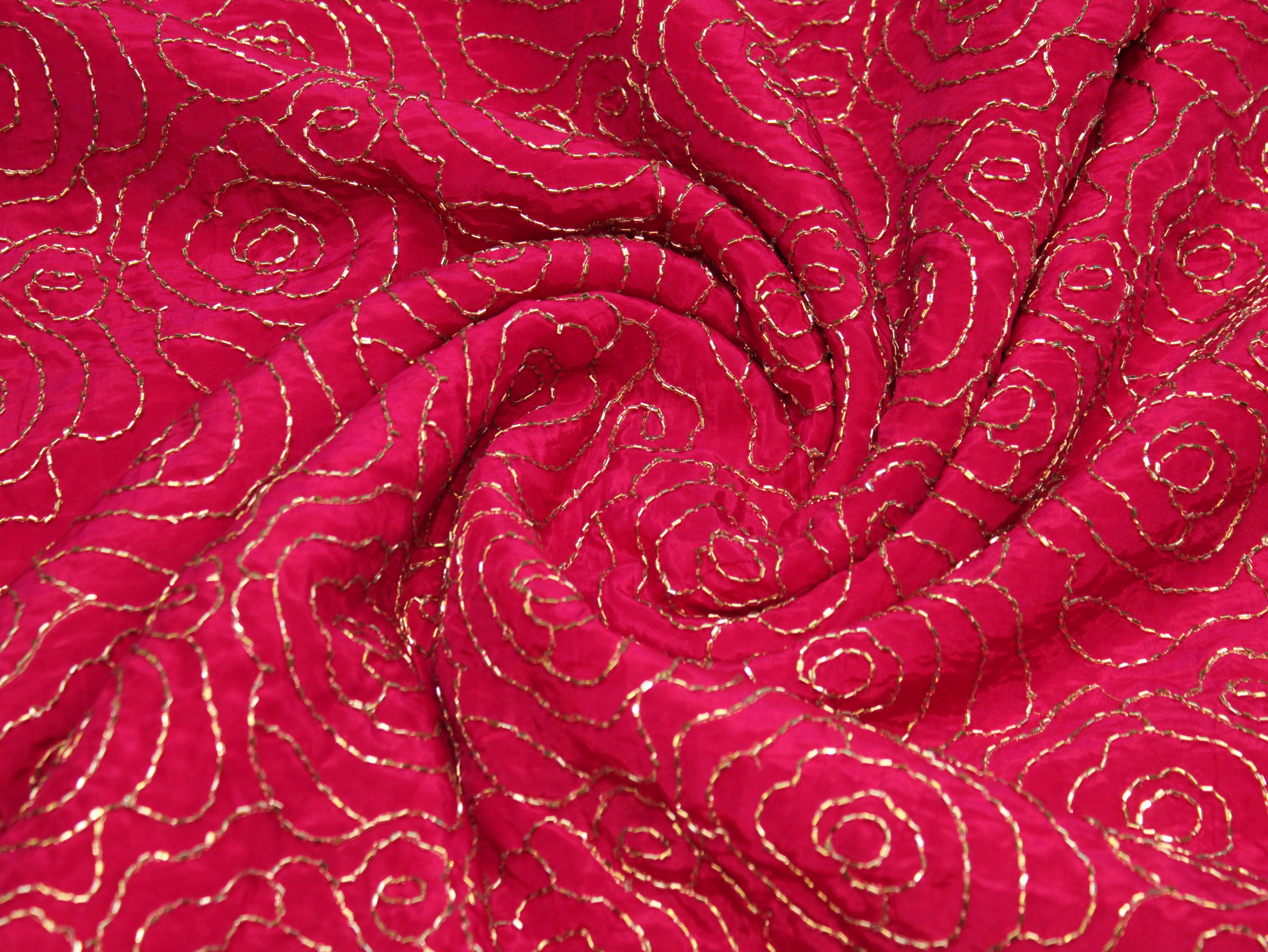 Pure Natural Crepe Fabric with Premium Pipe Beads Work - Rani