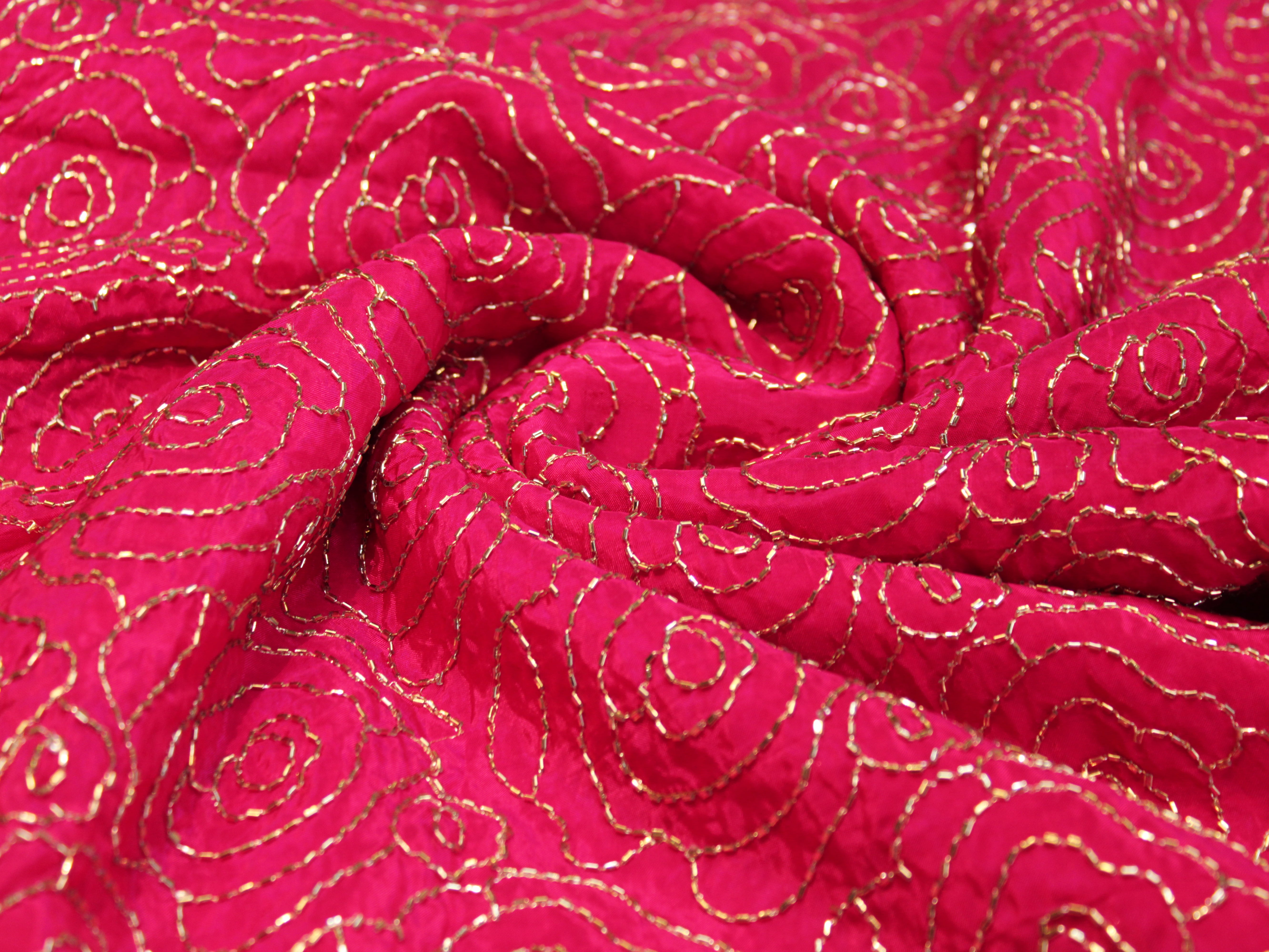 Pure Natural Crepe Fabric with Premium Pipe Beads Work - Rani